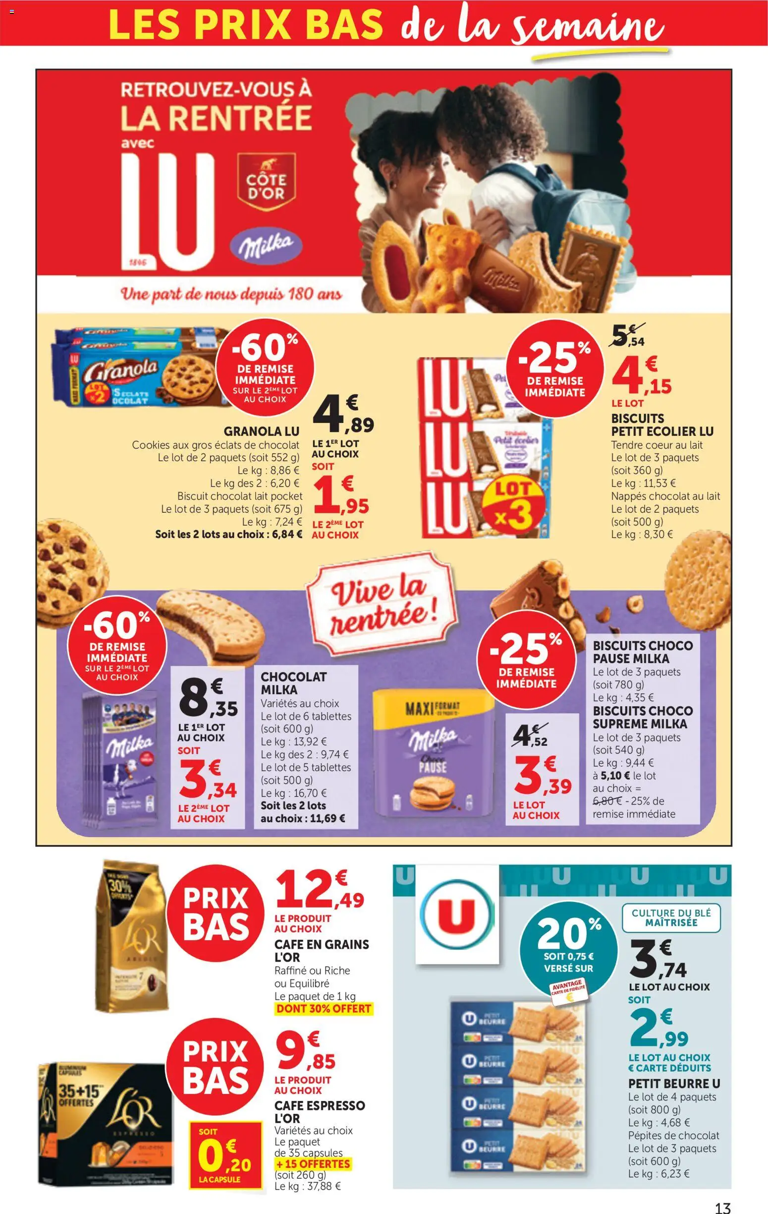 {H1} | Page: 13 | Produits: Petit écolier, Beurre, Chocolat au lait, Granola