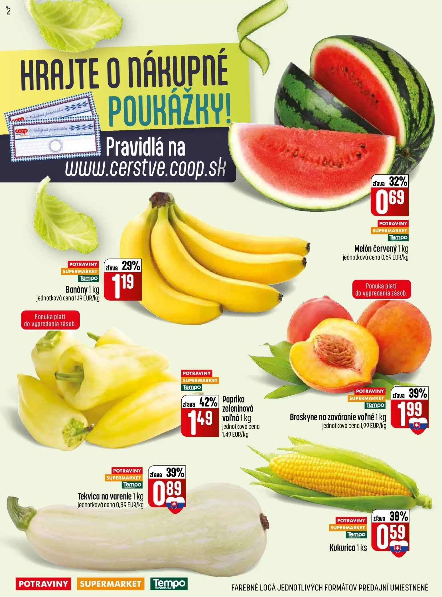 Nové COOP Jednota akcie – leták je platný od 13.08.2026 | Strana: 2 | Produkty: Banány, Kukurica, Broskyne, Tekvica