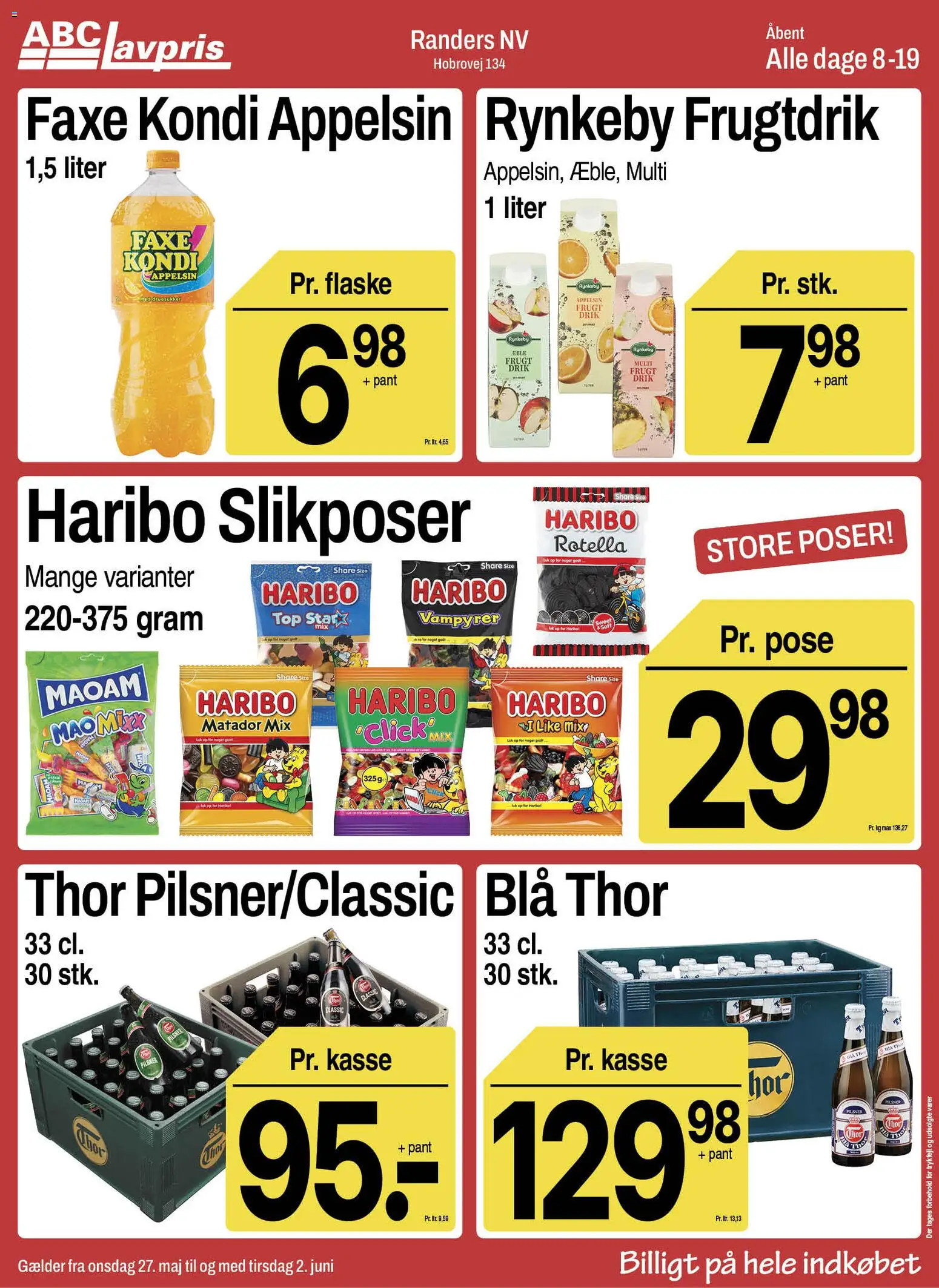 Abc Lavpris tilbudsavis – gyldig fra 27.05.2026 | Side: 1 | Produkter: Faxe Kondi