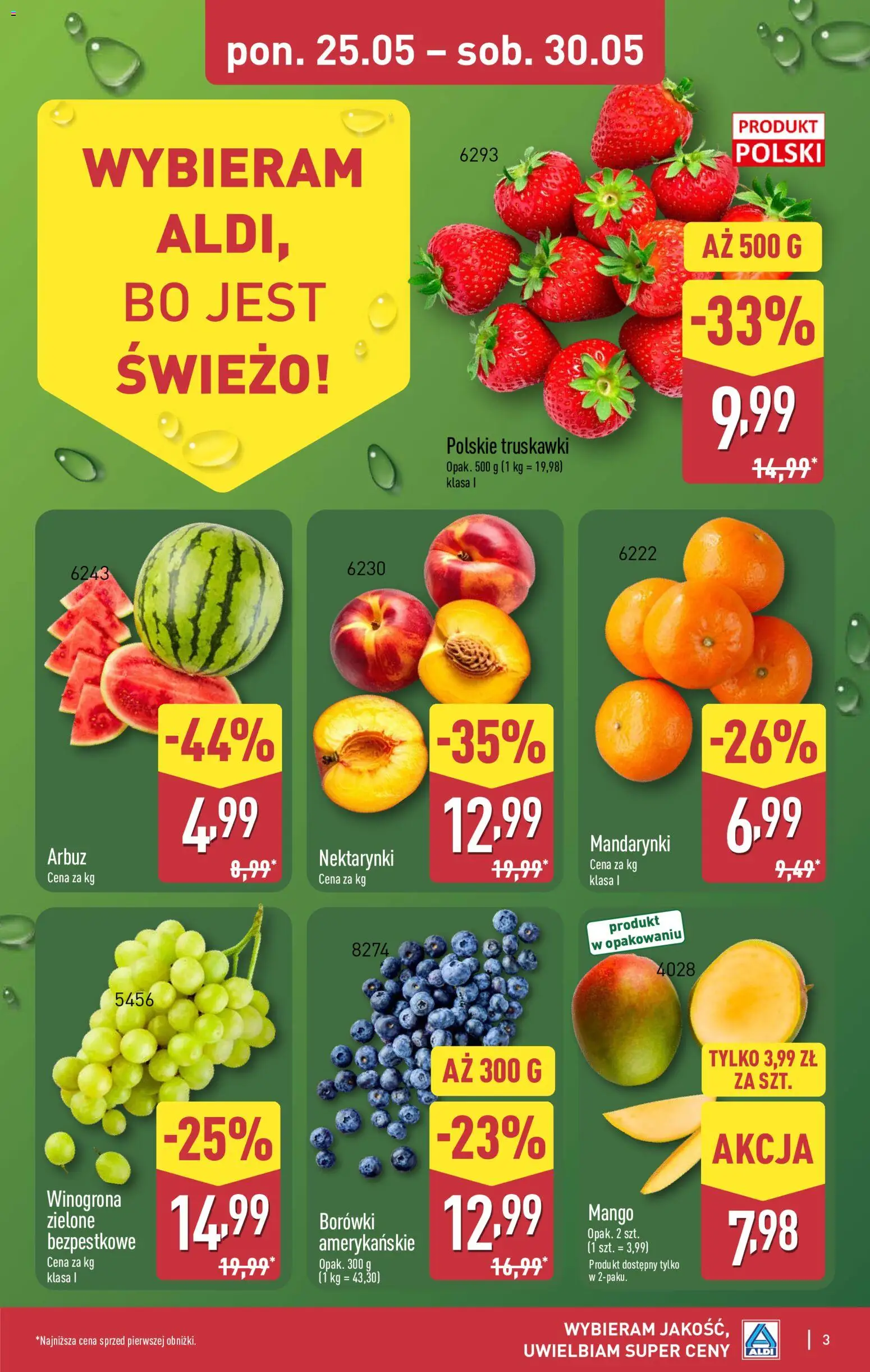 Aldi gazetka od 25.05.2026 | Strona: 3 | Produkty: Arbuz, Winogrona, Truskawki, Mandarynki