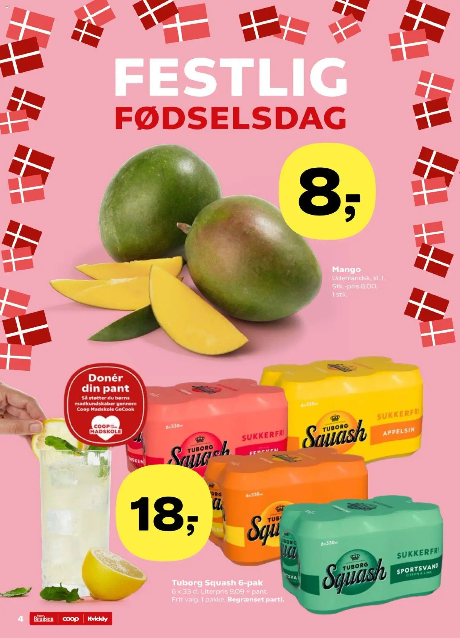 Super Brugsen tilbudsavis – gyldig fra 22.05.2026 | Side: 4 | Produkter: Mango, Squash, Lime, Tuborg Squash