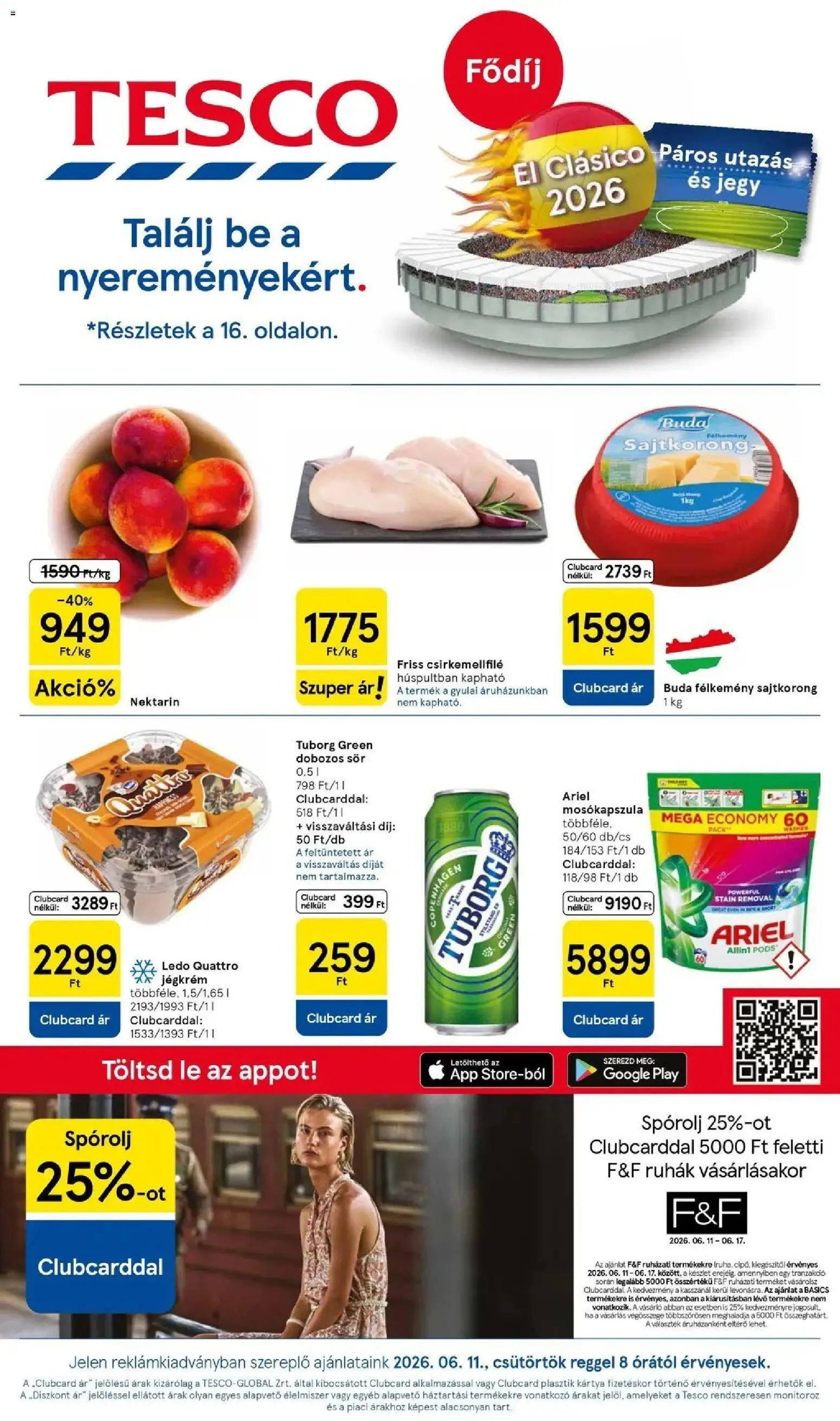 Tesco akciós ujság - amely érvényes a következő dátumtól: 10.06.2026 | Oldal: 1 | Termékek: Ariel, Mosókapszula, Sör, Jégkrém