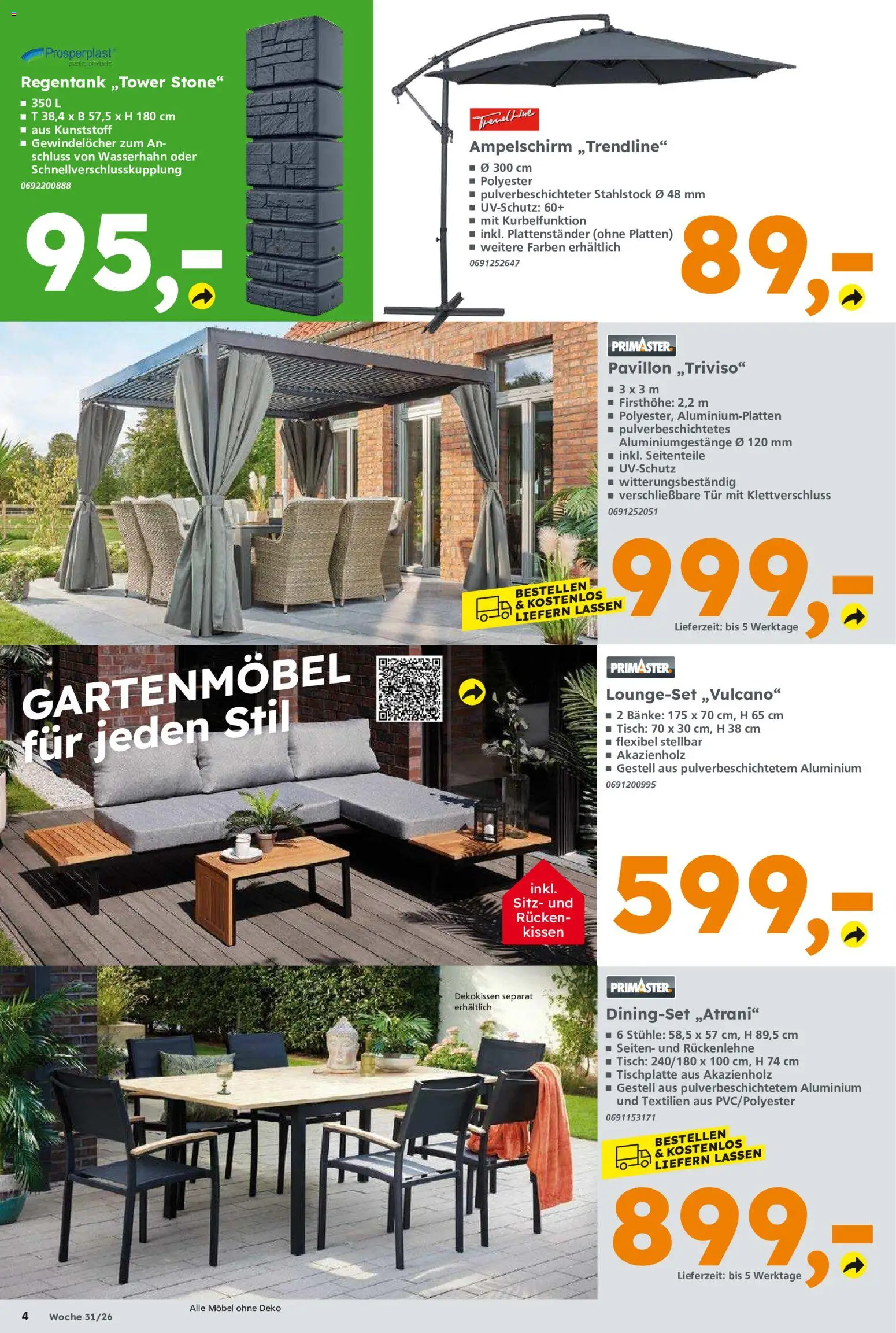 Globus Baumarkt Prospekt Weinstadt-Endersbach – gültig ab 27.07.2026 | Seite: 4 | Produkte: Kissen, Tisch, Gartenmöbel, Tür