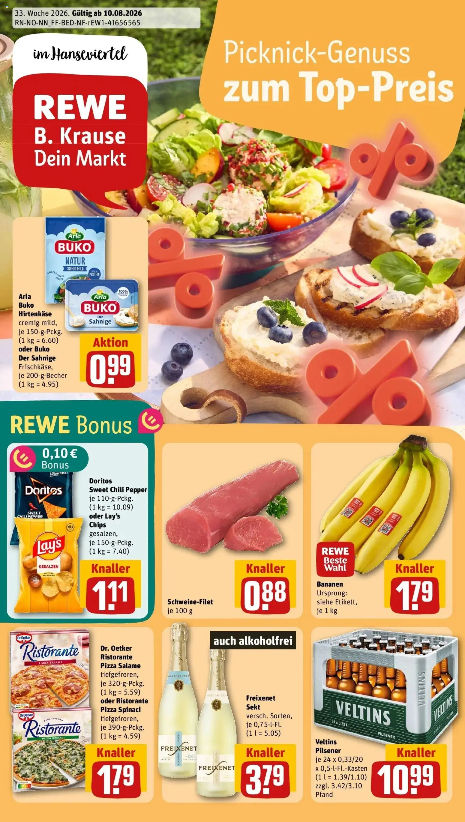REWE Prospekt ab 10.08.2026 zum Blättern » Angebote | Seite: 1 | Produkte: Chili, Pizza, Chips, Veltins