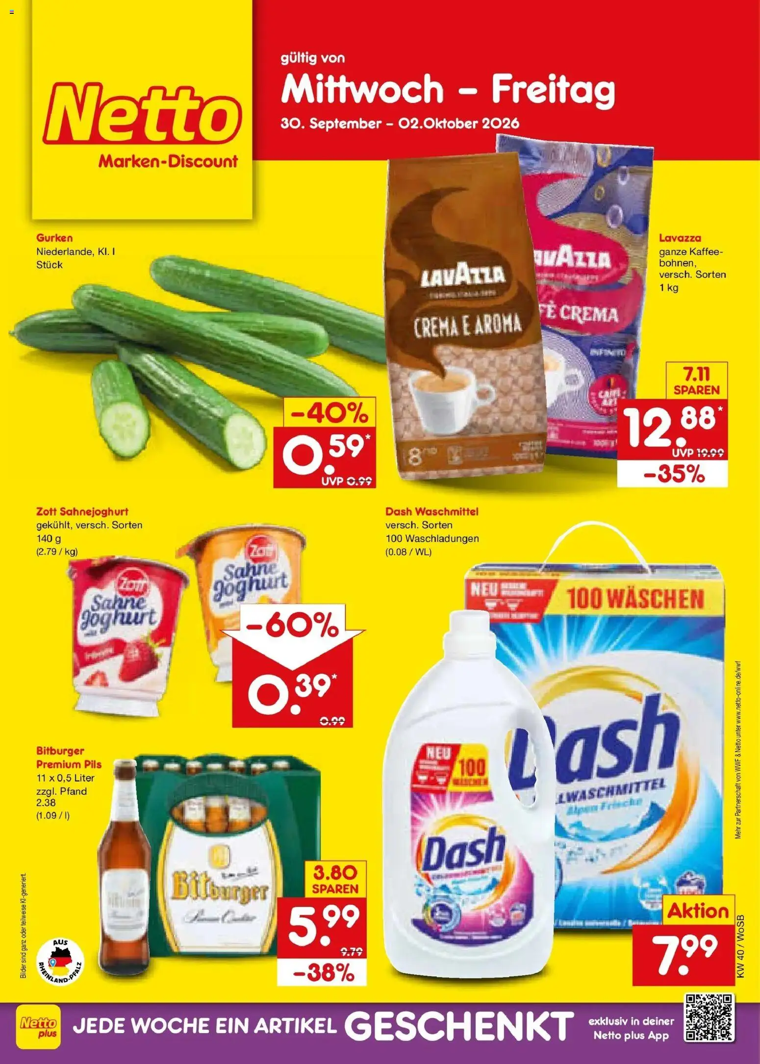 Netto Marken-Discount Prospekt Mannheim – gültig ab 28.09.2026 | Seite: 62 | Produkte: Lavazza, Joghurt, Bilder, Gurken