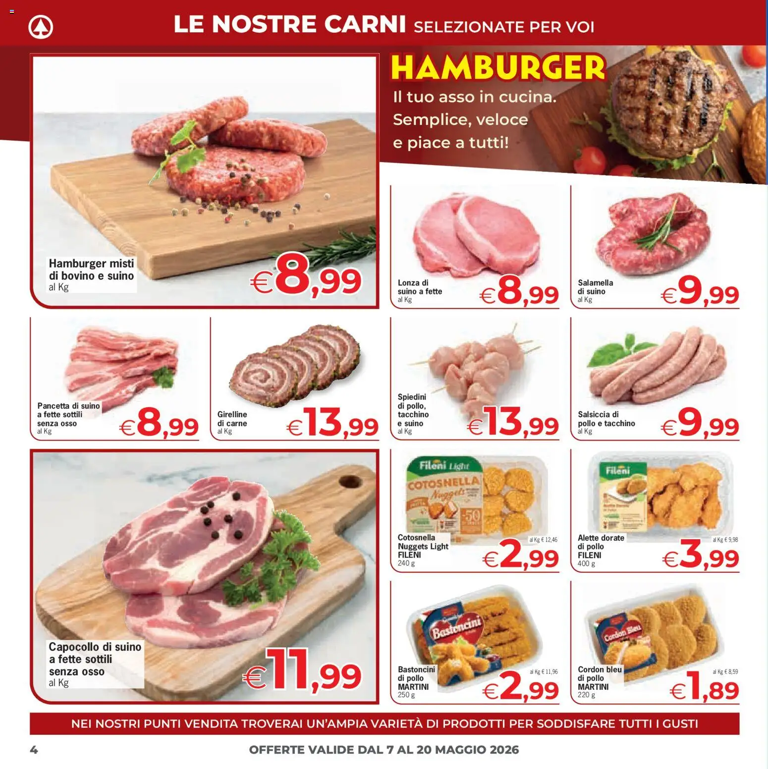 Volantino Eurospar del 07.05.2026 | Pagina: 4 | Prodotti: Bovino, Nuggets, Suino, Salsiccia