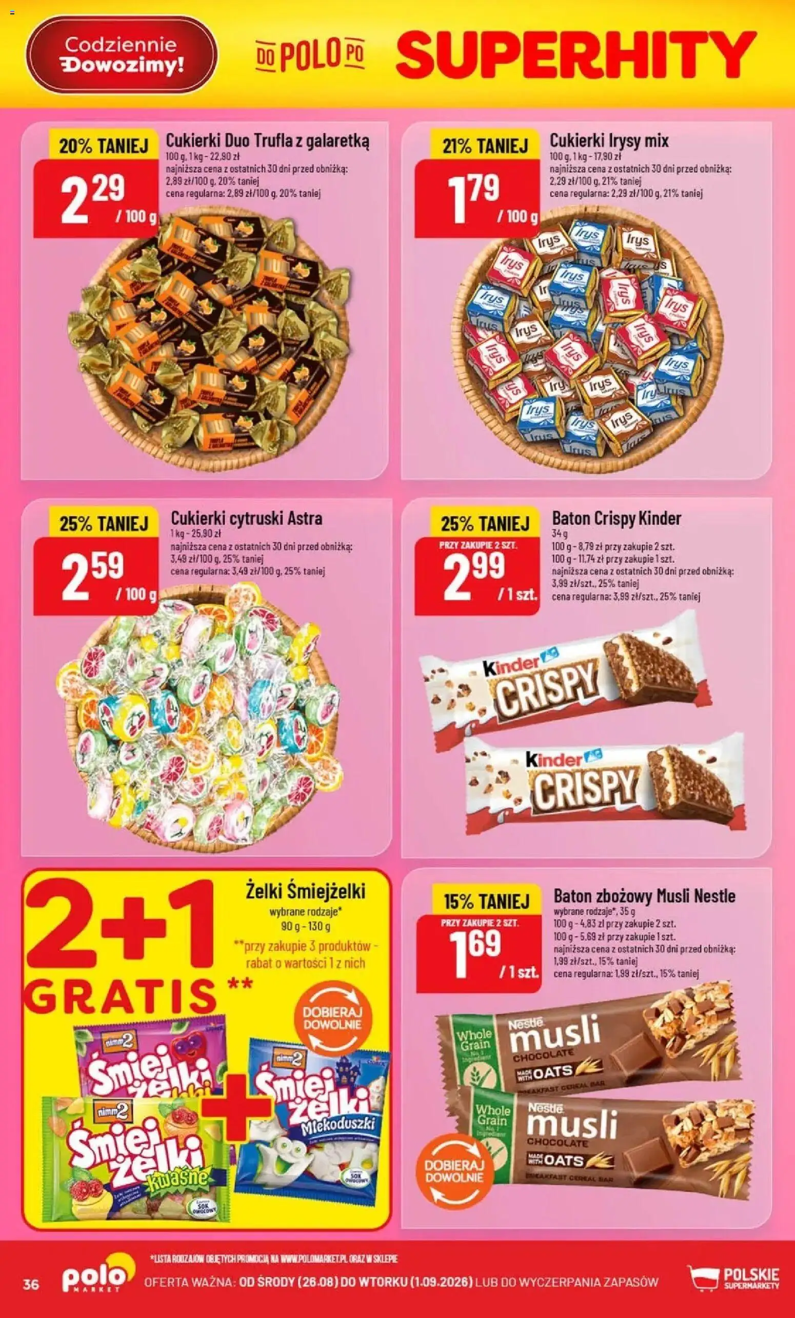 Nowa POLOmarket gazetka od jutra 26.08.2026 | Strona: 36 | Produkty: Galaretka, Baton, Żelki, Cukierki