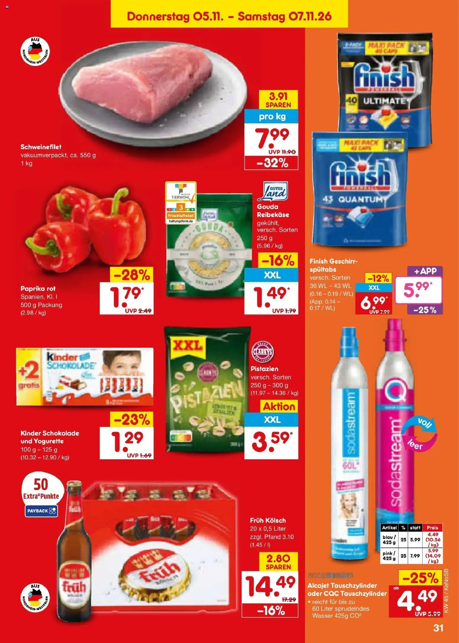 Netto Marken-Discount Prospekt Koblenz – gültig ab 02.11.2026 | Seite: 47 | Produkte: Kinder schokolade, Paprika rot, Pistazien, Wasser