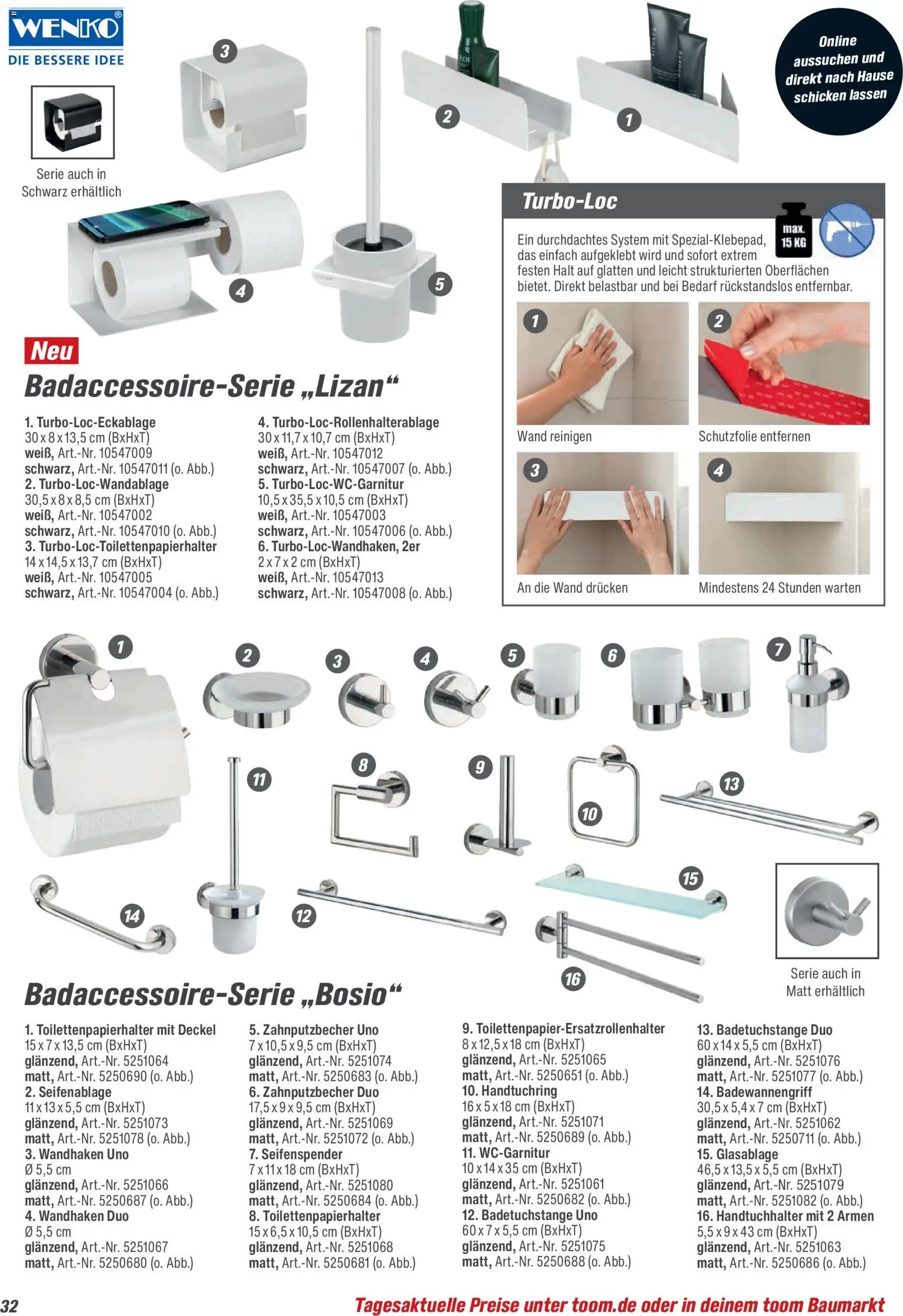 Toom Baumarkt Bad, Sanitär & Zubehör 2026 – gültig ab 01.01.2026 | Seite: 32 | Produkte: Seifenspender, Toilettenpapierhalter, Handtuchhalter