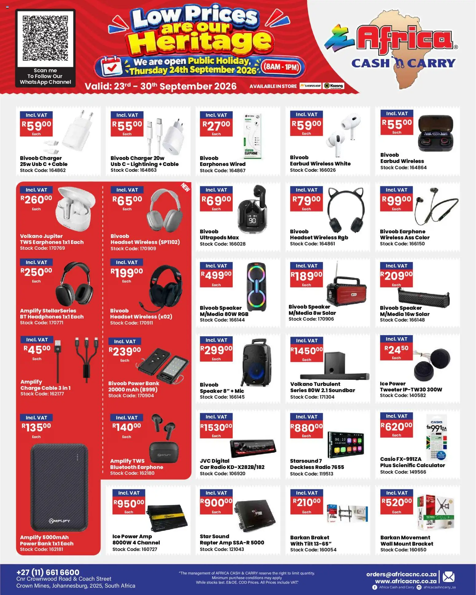 New Africa Cash & Carry catalogue – valid from 23/09/2026 | Page: 32 | Products: Headset, Headphones, Charger, Soundbar