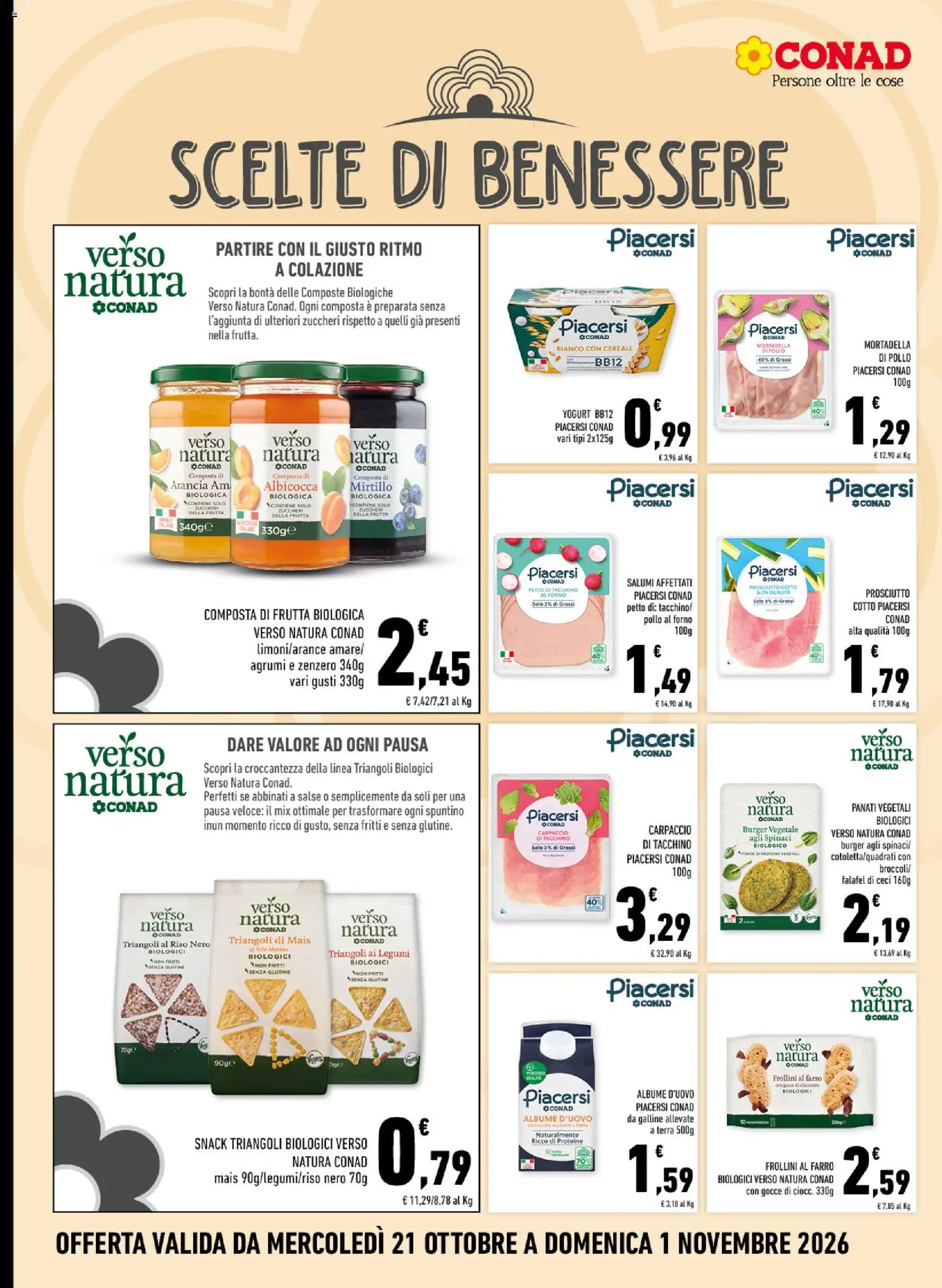 Volantino Conad del 21/10/2026 | Pagina: 6 | Prodotti: Prosciutto Cotto, Yogurt, Frutta, Falafel