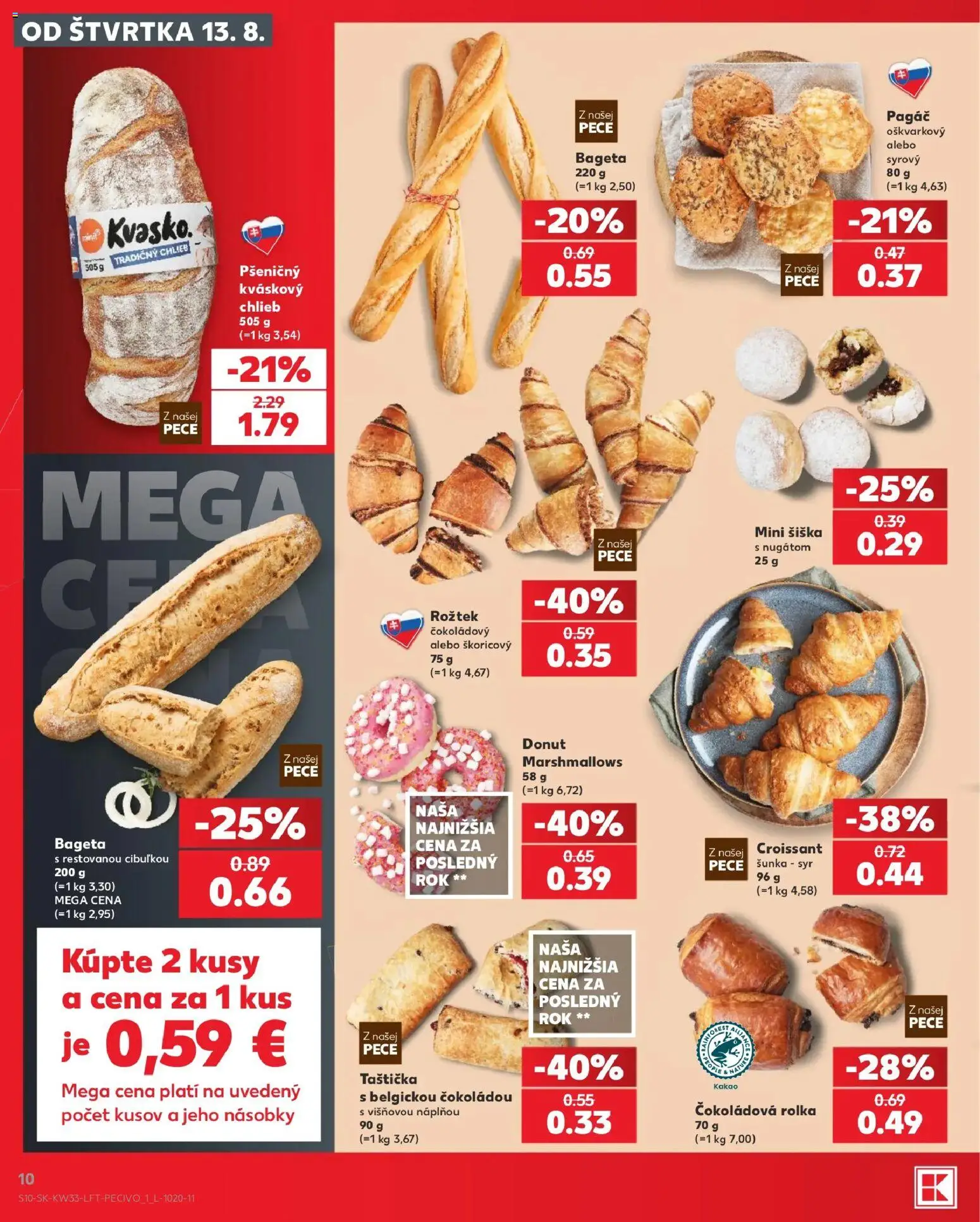 Nové Kaufland akcie – leták je platný od 13.08.2026 | Strana: 10 | Produkty: Chlieb, Šunka, Donut, Šiška
