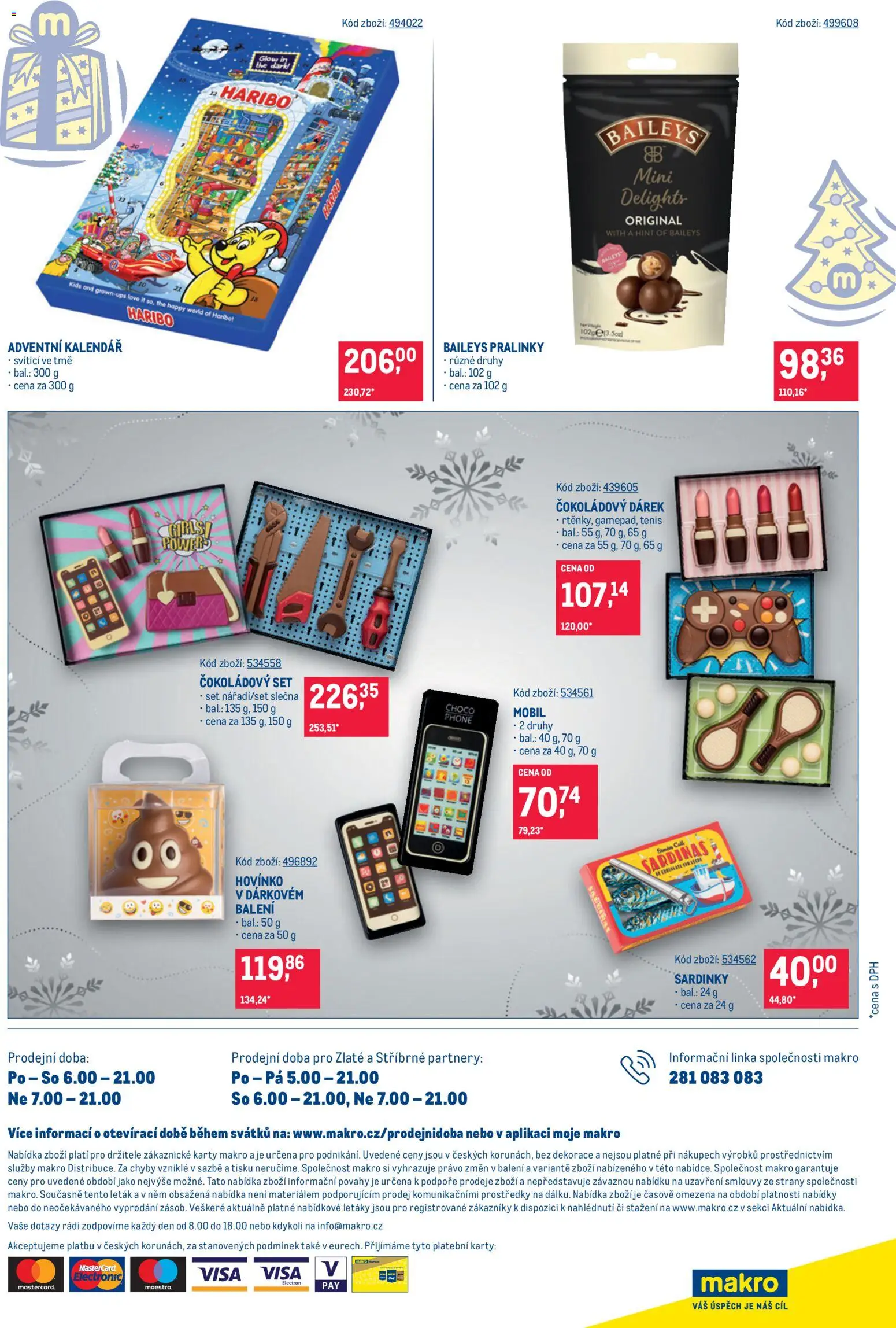 Makro leták - Mikulášské čokolády od 07.10.2026 | Strana: 16 | Produkty: Haribo, Sardinky, Baileys, Dekorace