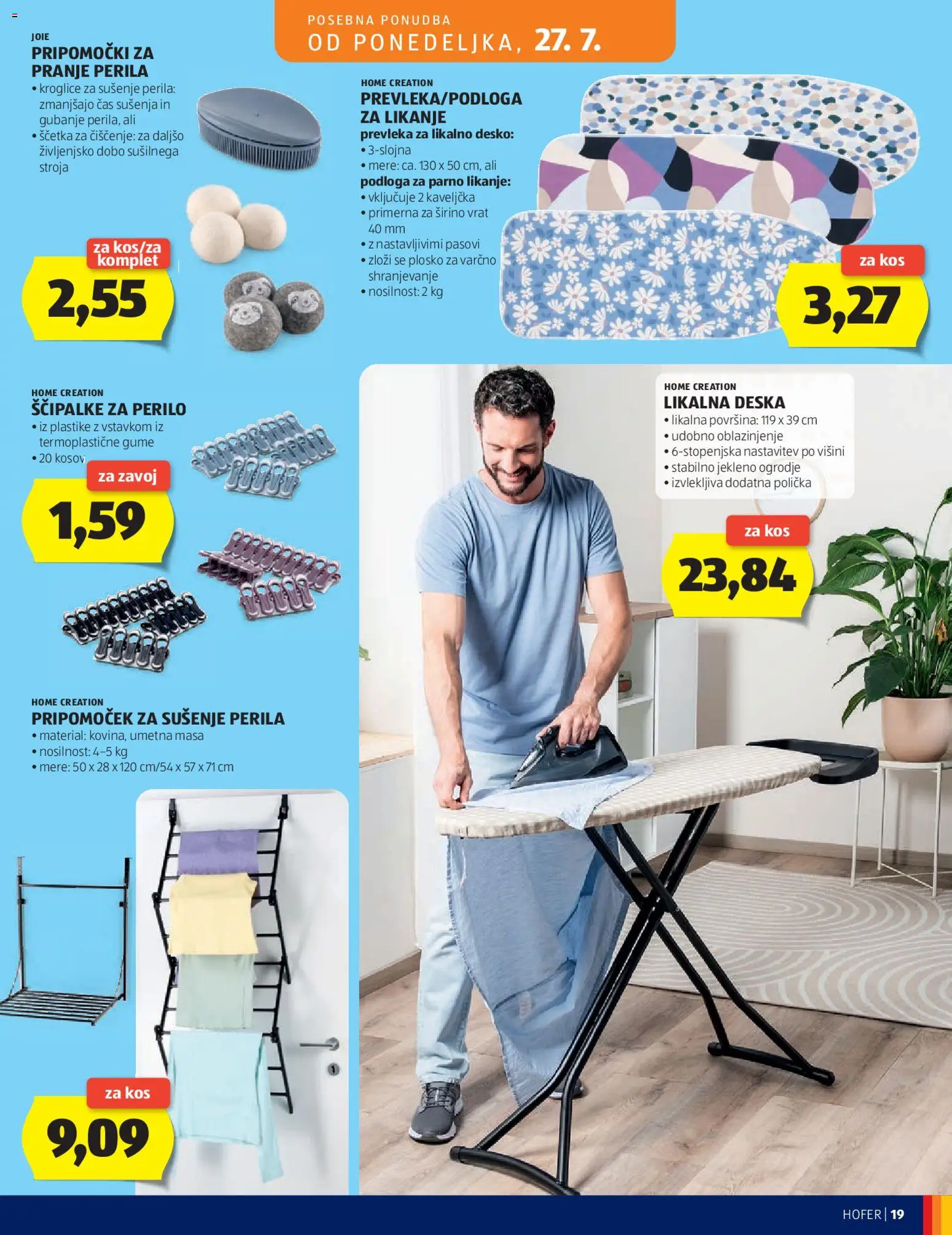 Novi Hofer katalog ponudbe – veljaven od 22.07.2026 | Stran: 19 | Izdelki: Likalna deska, Prevleka, Kos, Podloga