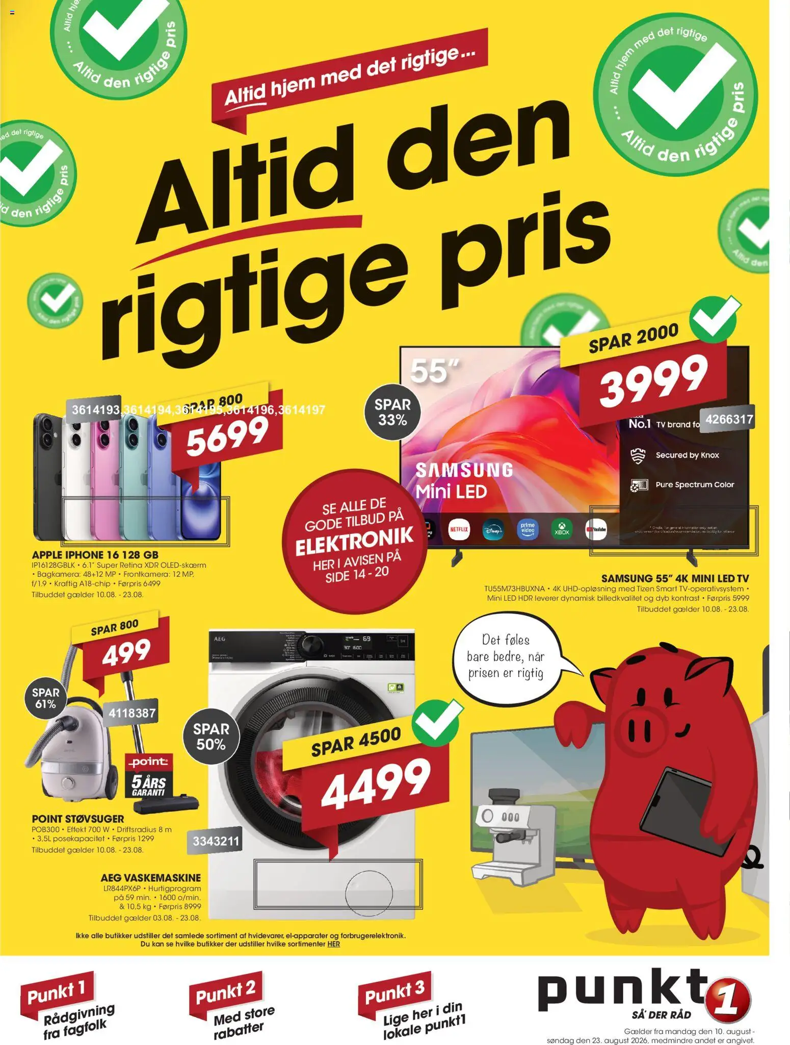 Punkt1 tilbudsavis – gyldig fra 10/08/2026 | Side: 1 | Produkter: Æg, TV, Vaskemaskine, Støvsuger