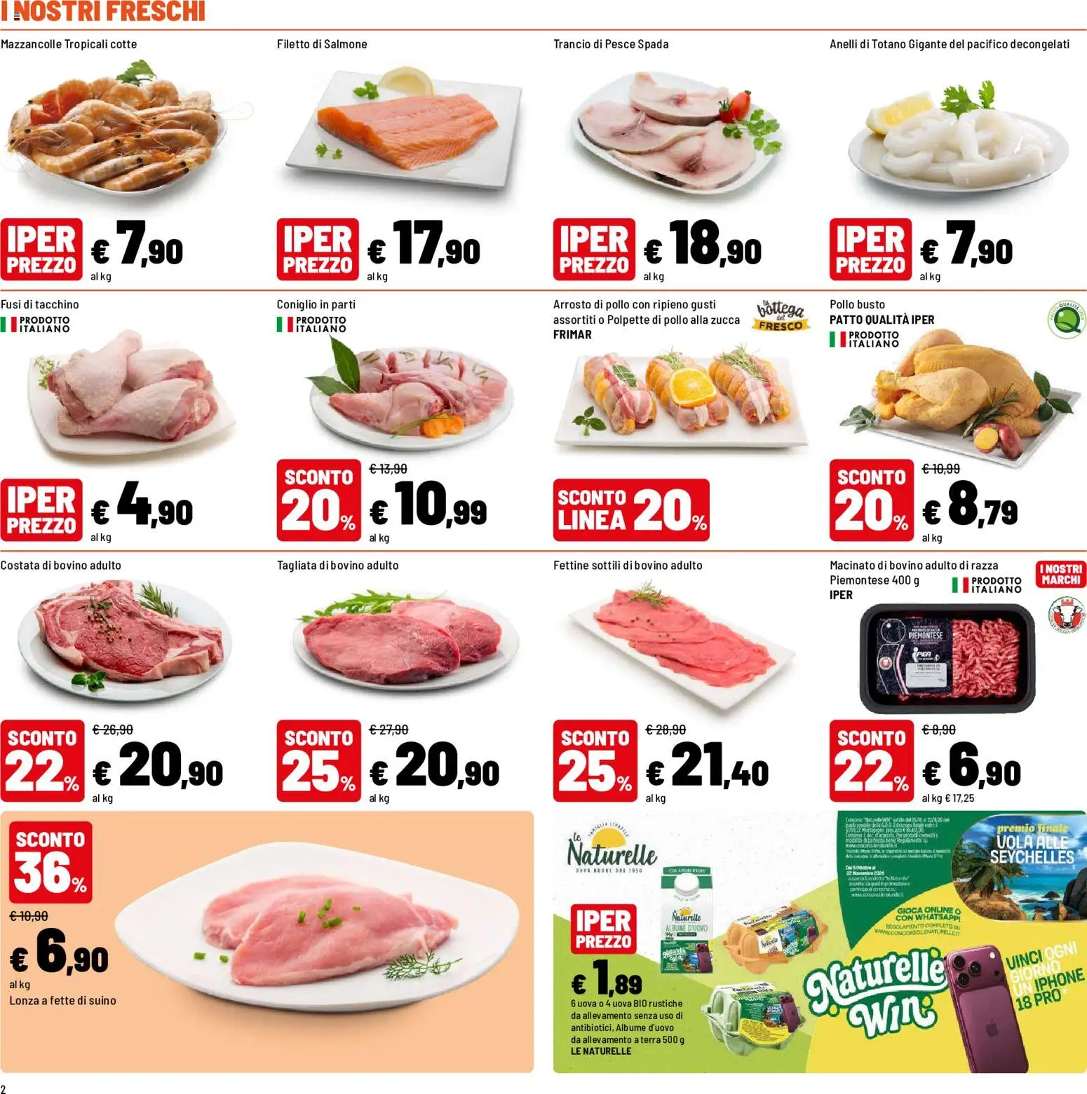 Volantino Iper del 23/10/2026 | Pagina: 2 | Prodotti: Uova, Pollo, Mazzancolle, Suino