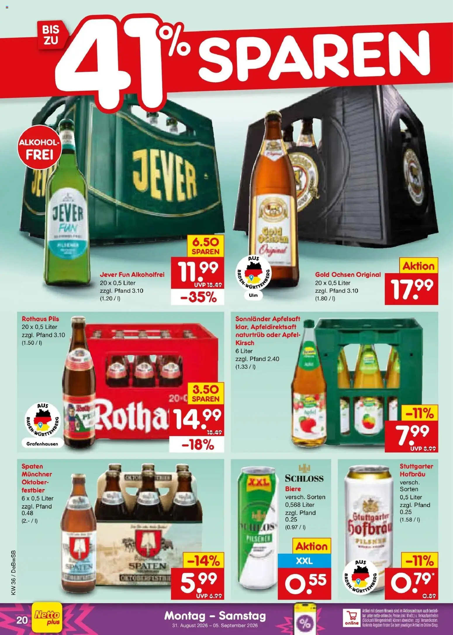 Netto Marken-Discount Prospekt Waiblingen-Bittenfeld – gültig ab 31.08.2026 | Seite: 26 | Produkte: Pils, Äpfel, Apfelsaft, Alkohol