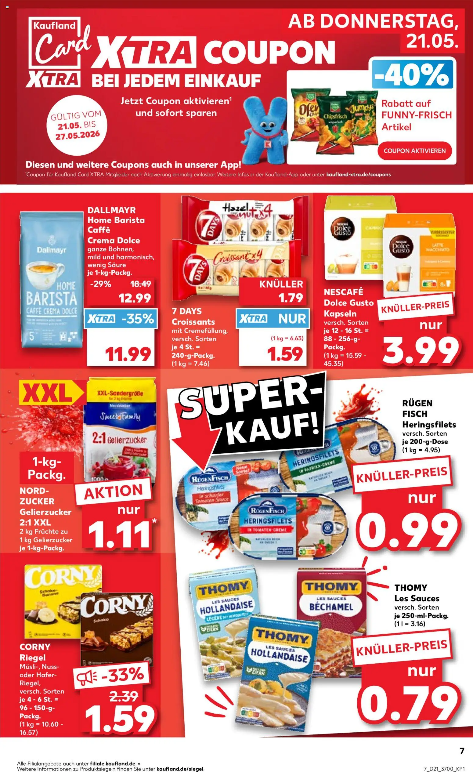 Kaufland Prospekt Rostock	 – gültig ab 21.05.2026 | Seite: 7 | Produkte: Corny riegel, Croissant, Fisch, Dallmayr