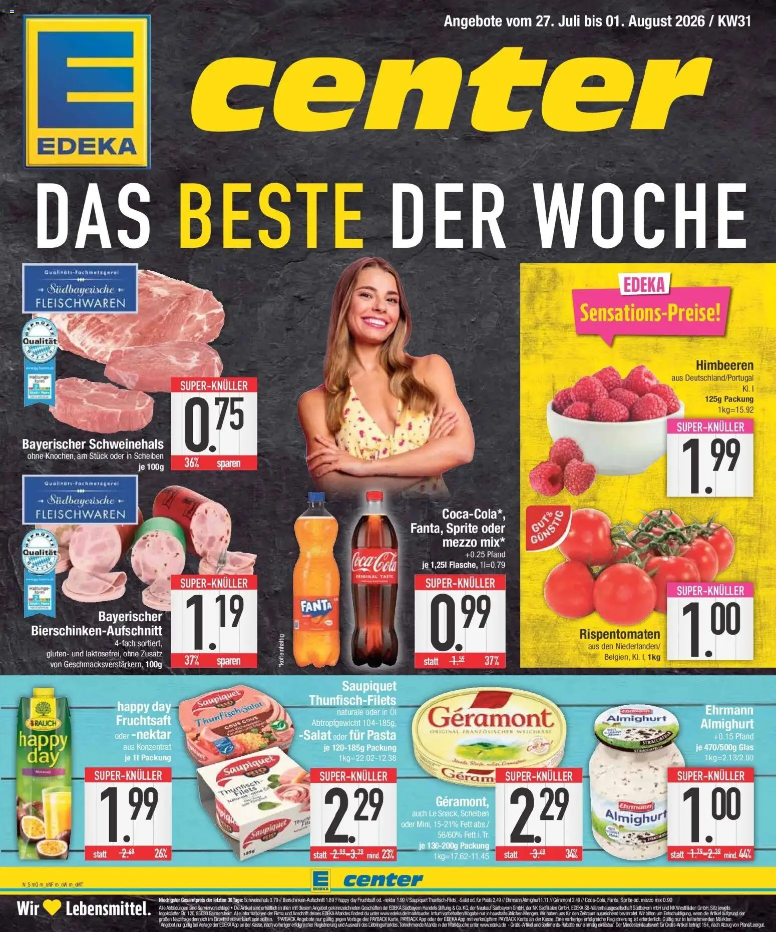 E center Prospekt Großmehring – gültig ab 27.07.2026 | Seite: 1 | Produkte: Mezzo mix, Ehrmann almighurt, Thunfisch, Fruchtsaft