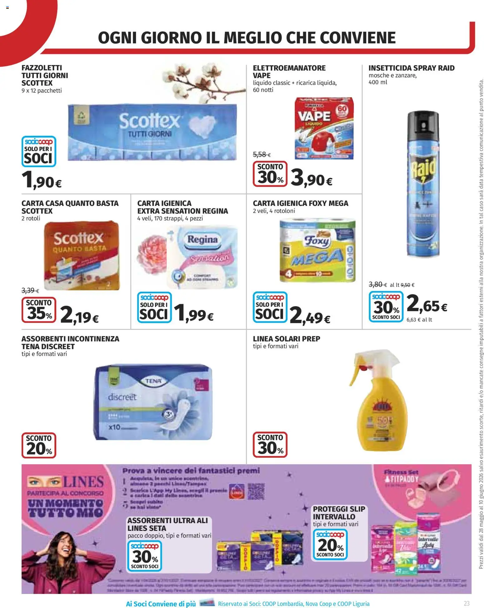 Volantino COOP del 28.05.2026 | Pagina: 23 | Prodotti: Carta igienica, Proteggi slip, Fazzoletti, Insetticida