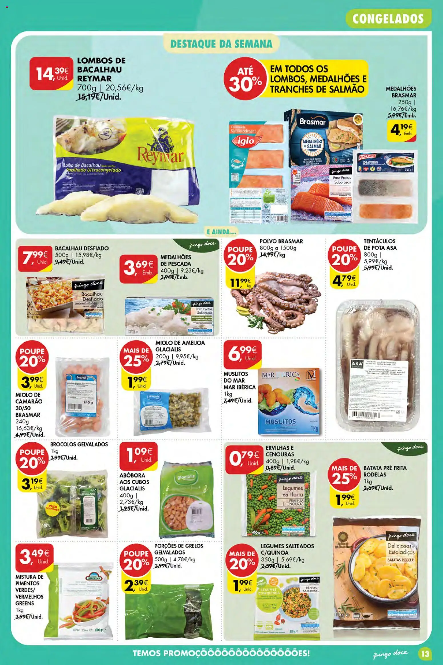Pingo Doce Poupe Esta Semana Açores │ válido de 06/08/2026 | Página: 13 | Produtos: Brócolos, Pratos, Legumes, Salmão