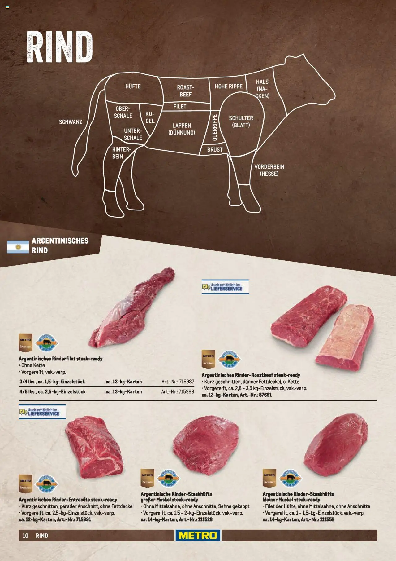 Metro  Fleischsortiment – gültig ab 01.05.2025 | Seite: 10 | Produkte: Rinderfilet, Schulter, Steak