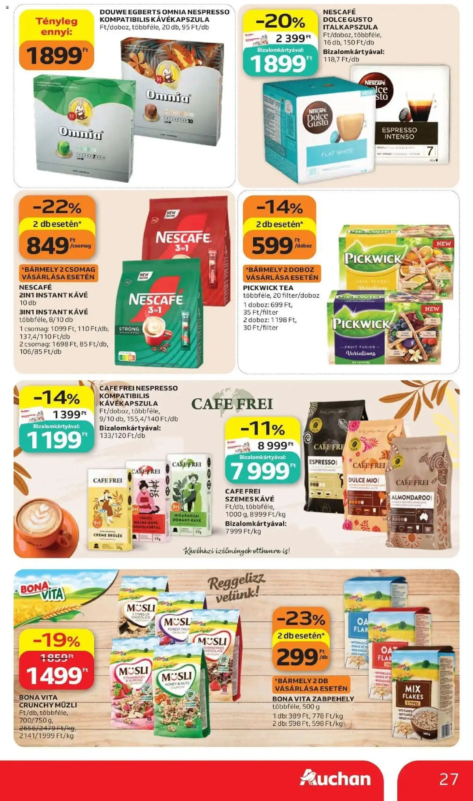 Auchan akciós újság Szolnok - 2026.10.15. -tól/töl > akció, lapozható szórólap 🛍️ | Oldal: 27 | Termékek: Nescafé, Nespresso, Cafe Frei, Instant kávé