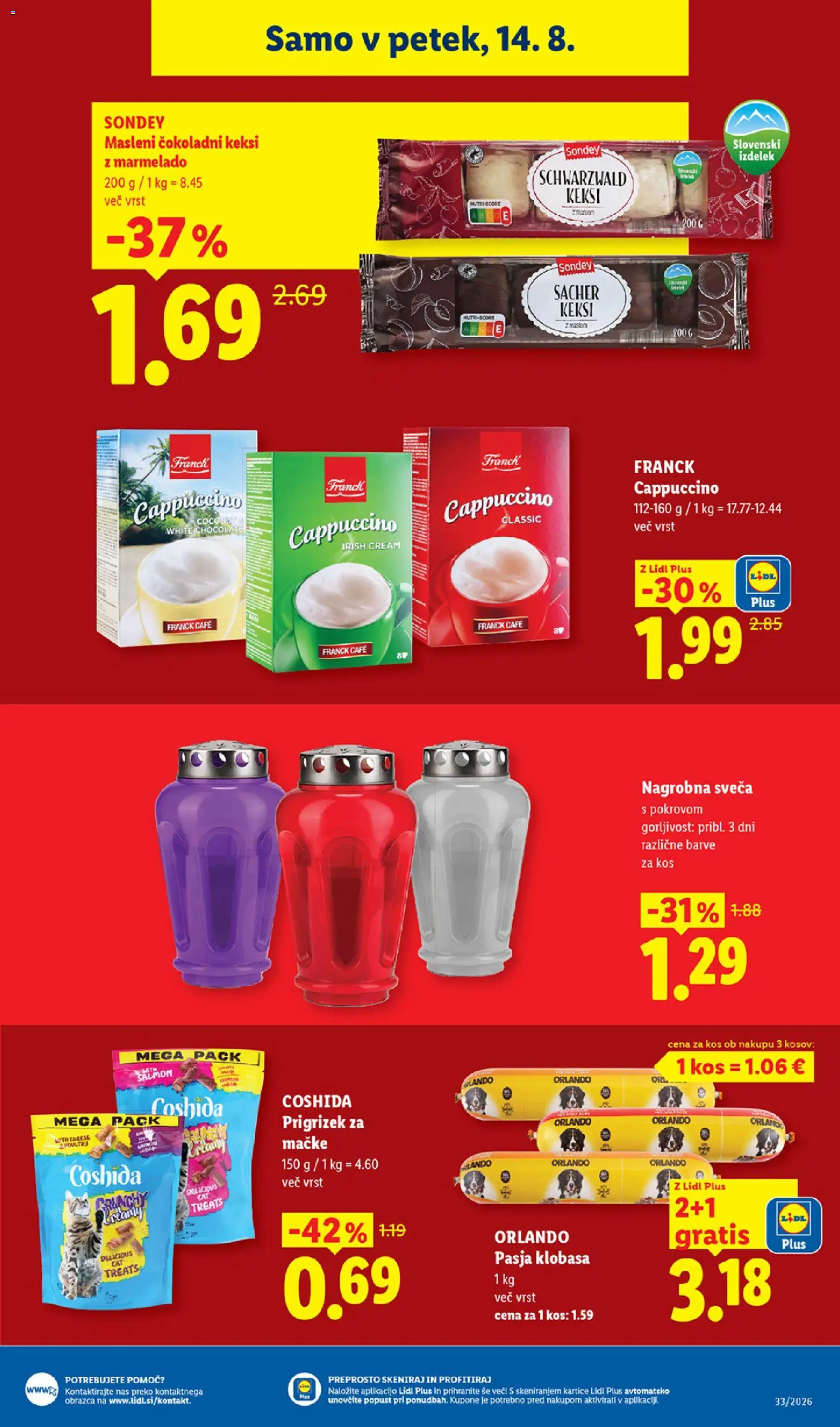 Novi Lidl katalog ponudbe – veljaven od 13.08.2026 | Stran: 39 | Izdelki: Keksi, Pasja klobasa, Sveča, Kos