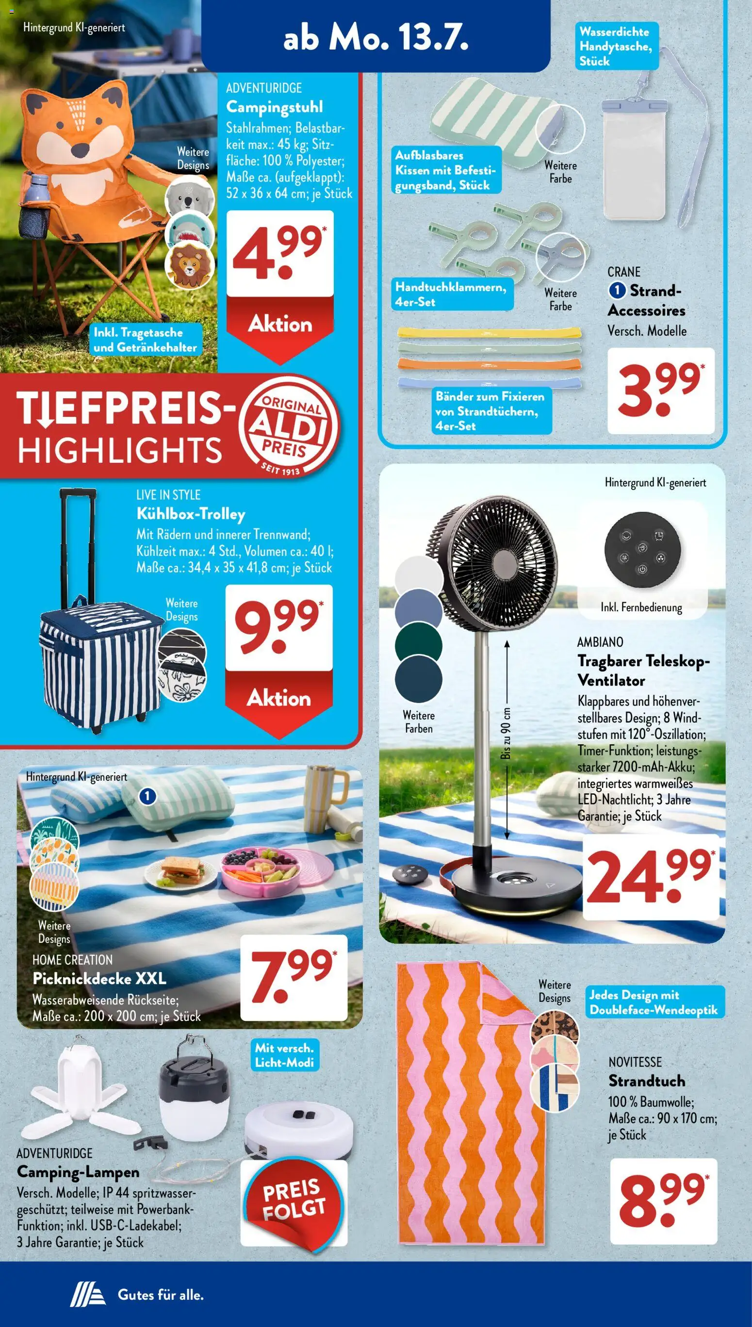 Aldi Süd Prospekt – gültig ab 13.07.2026 | Seite: 5 | Produkte: Ventilator, Kissen, Strandtuch, Home creation
