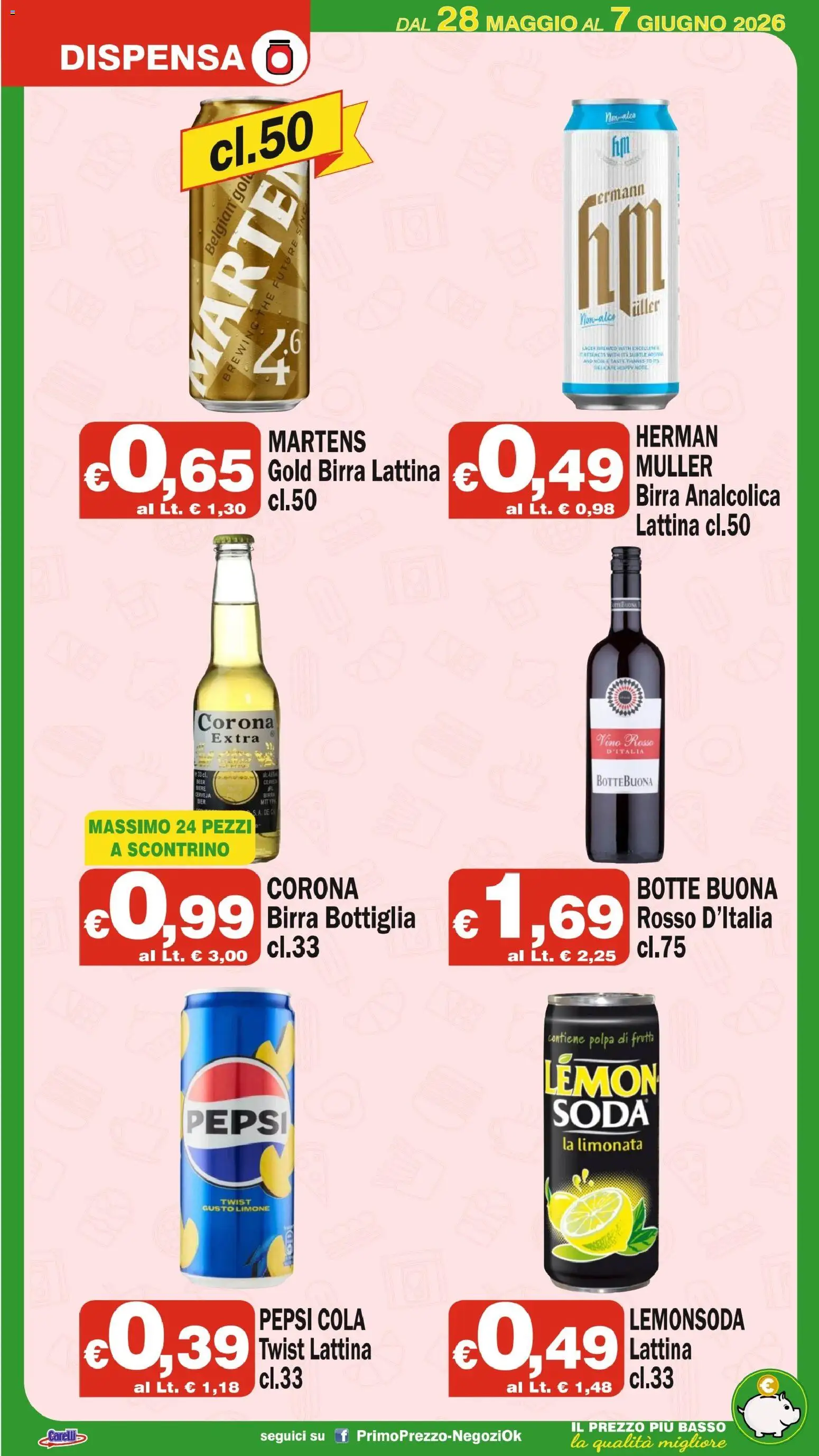 Volantino Primo Prezzo del 28.05.2026 | Pagina: 10 | Prodotti: Limonata, Limone, Vino, The