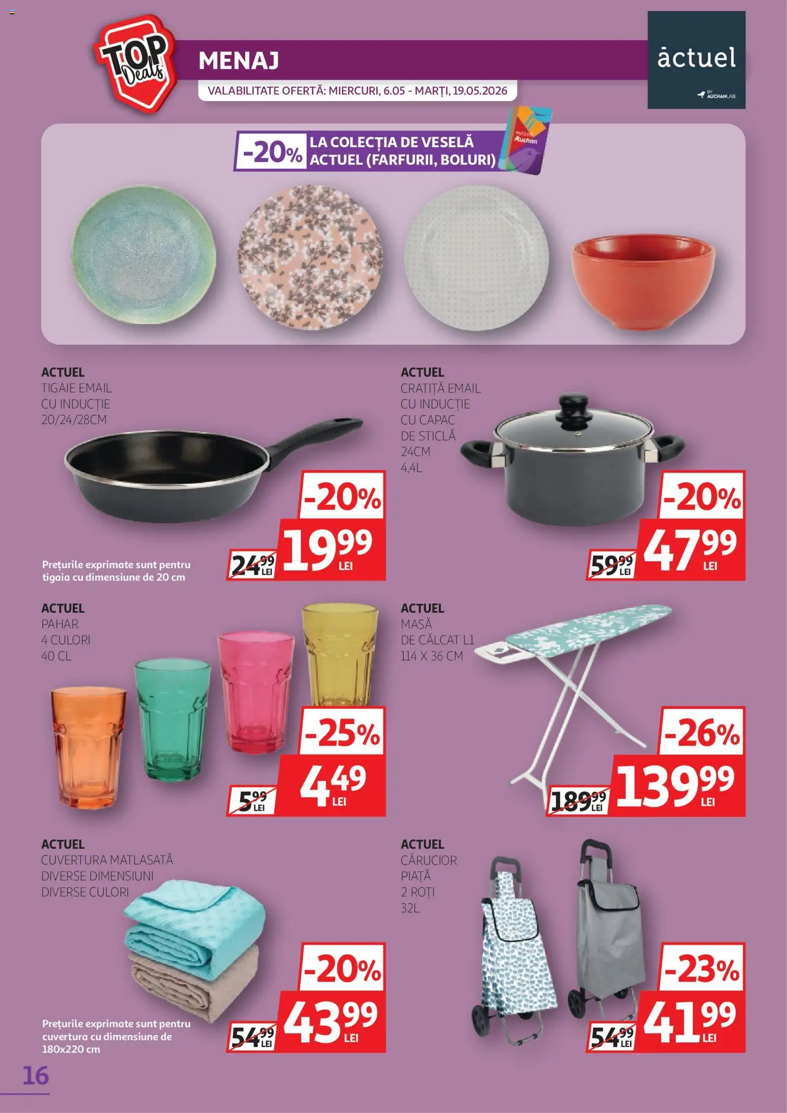 Noul catalog Auchan – valabil de la 06.05.2026 | Pagină: 16 | Produse: Tigaie, Cratiță, Cuvertură, Masă