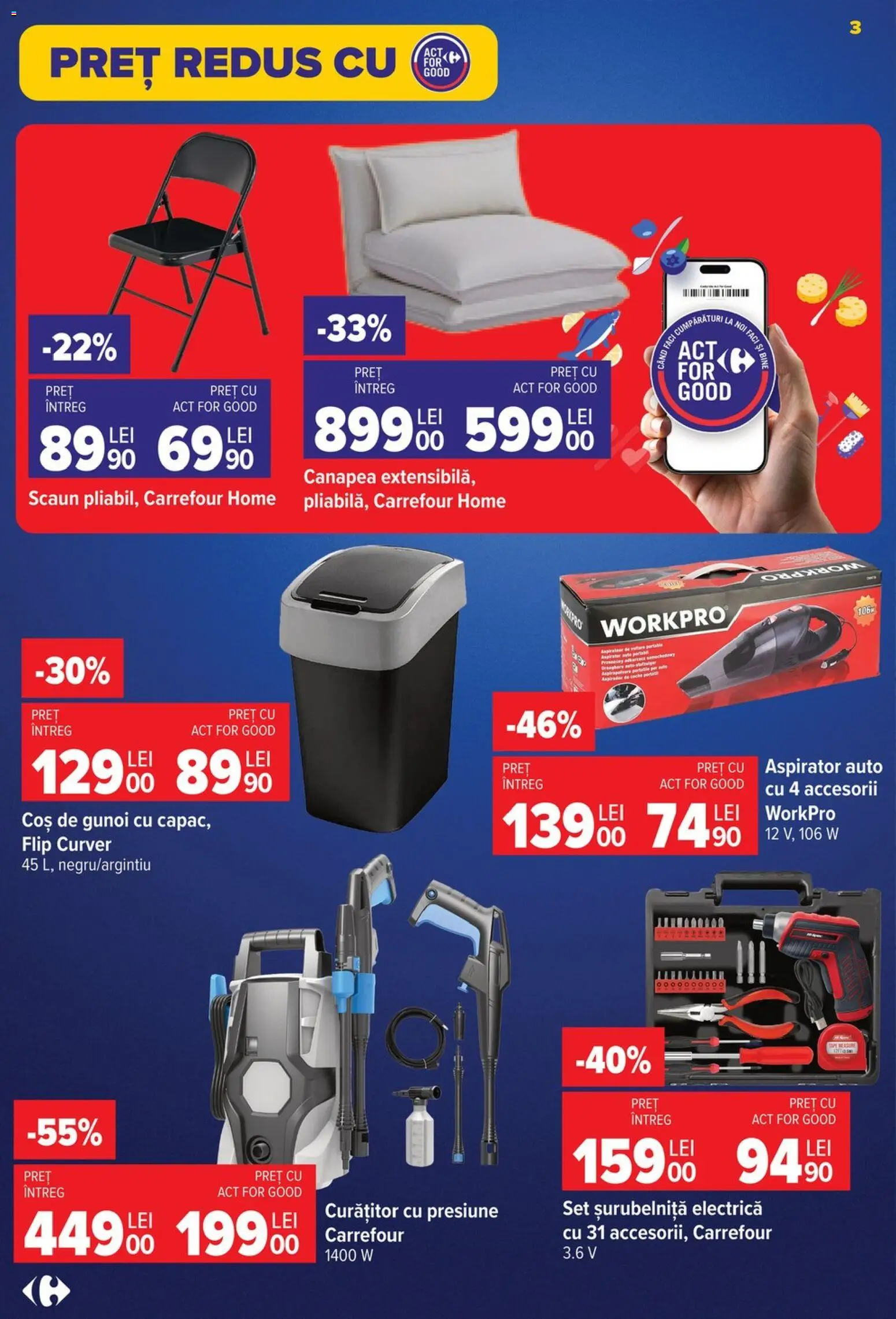 Noul catalog Carrefour – valabil de la 22.07.2026 | Pagină: 3 | Produse: Aspirator, Canapea, Makarna sosu, Scaun