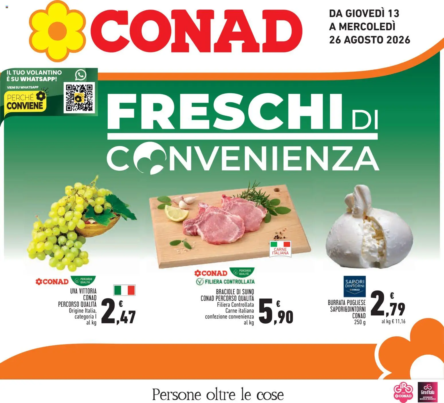 Volantino Conad del 13/08/2026 | Pagina: 1 | Prodotti: Suino, Uva, Carne, Burrata