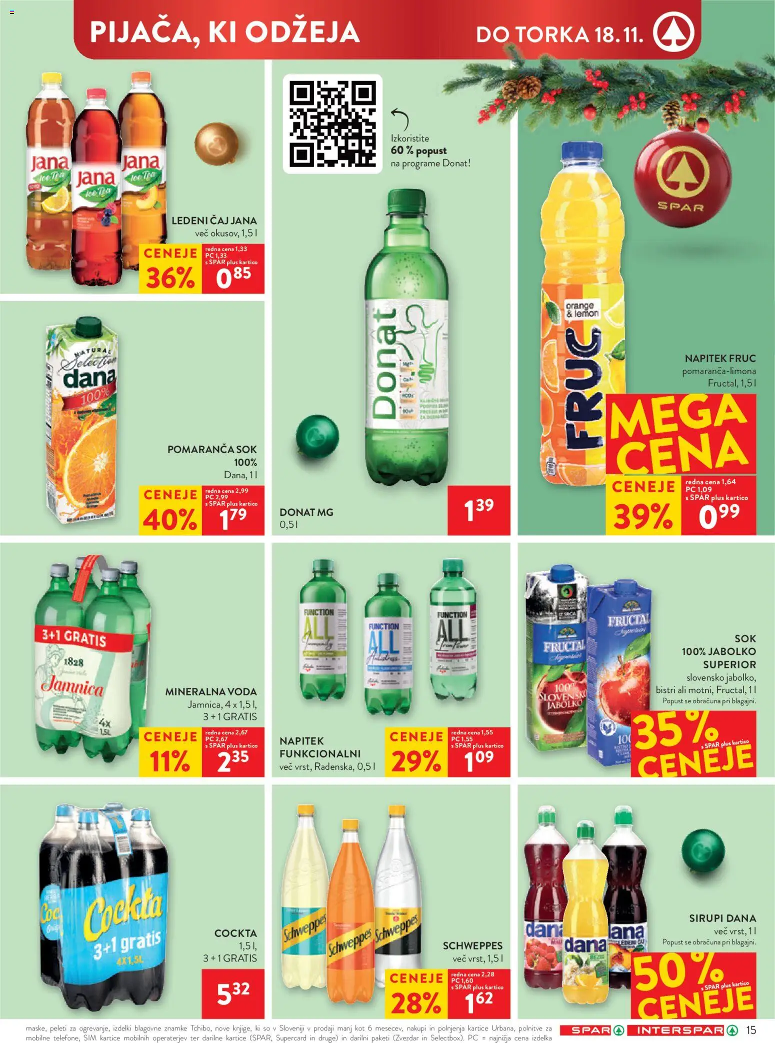 Novi Spar katalog ponudbe – veljaven od 12.11.2025 | Stran: 18 | Izdelki: Ledeni čaj, Mineralna voda, Sok, Caj