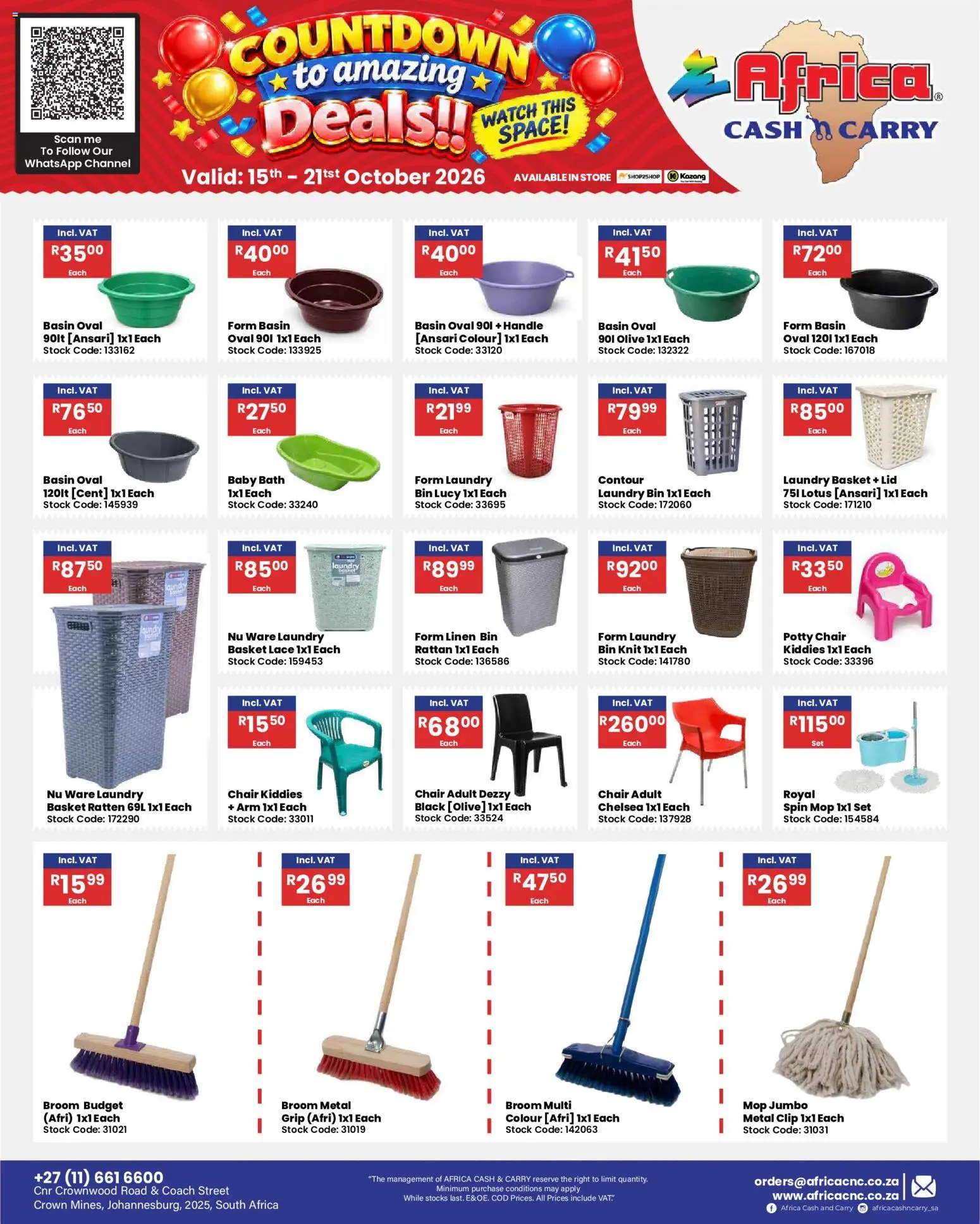 New Africa Cash & Carry catalogue – valid from 15/10/2026 | Page: 56 | Products: Watch, Chair, Basket, Stock