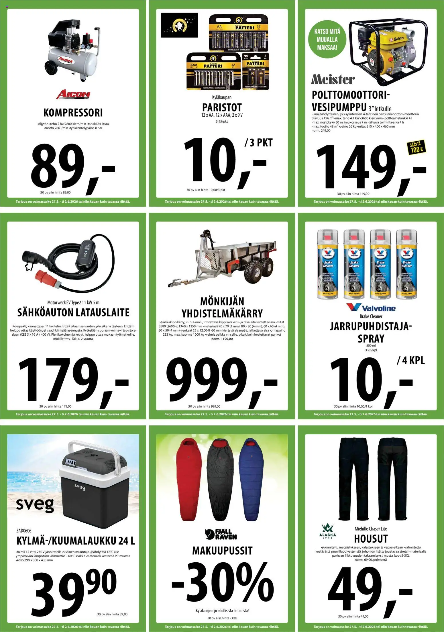 Tuuri tarjoukset – voimassa 27.05.2026 alkaen | Sivu: 25 | Tuotteet: Patteri, Paristot, Kompressori, Housut