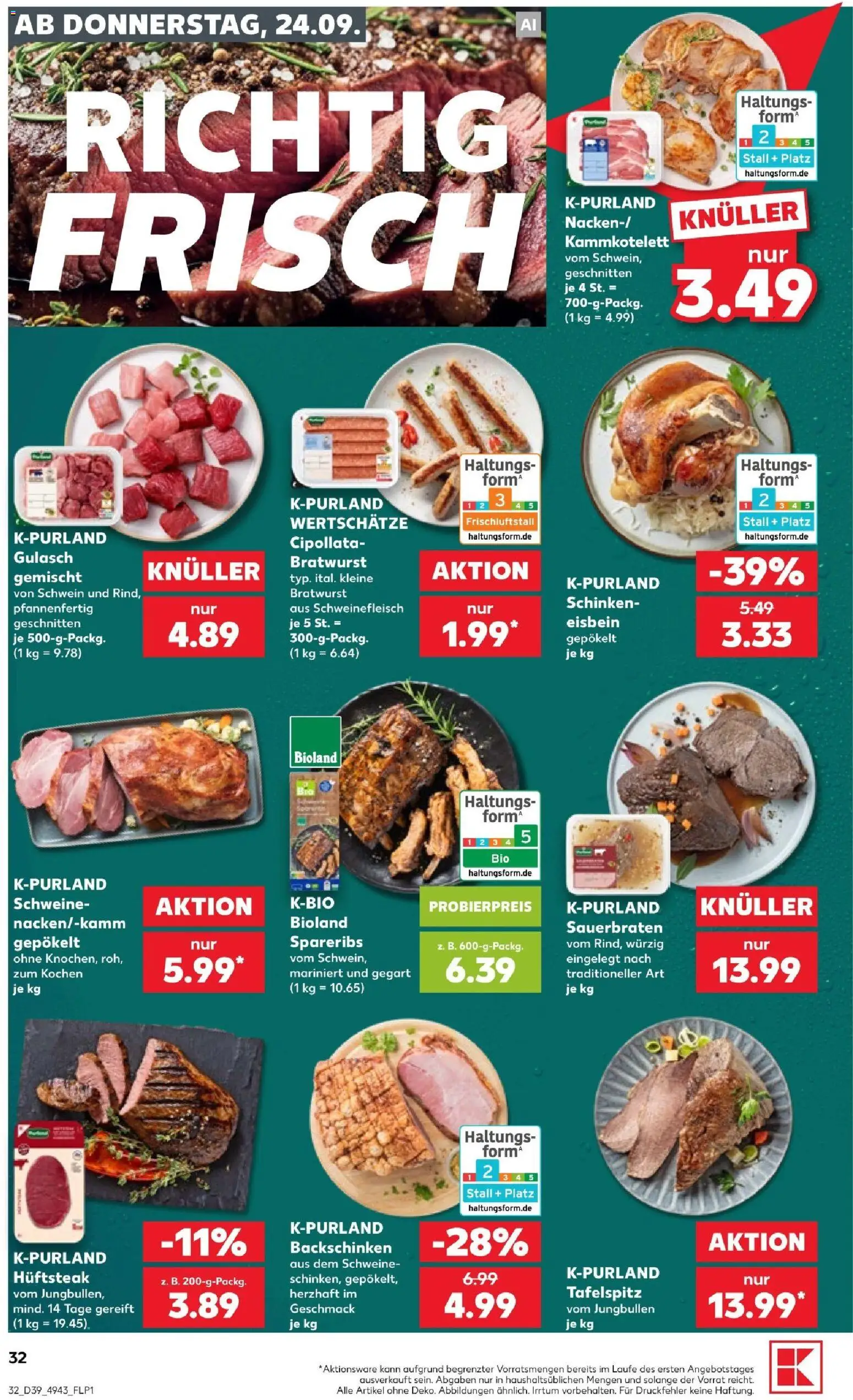 Kaufland Prospekt Köln – gültig ab 24.09.2026 | Seite: 32 | Produkte: Tafelspitz, Bratwurst, Schinken, Schweinefleisch