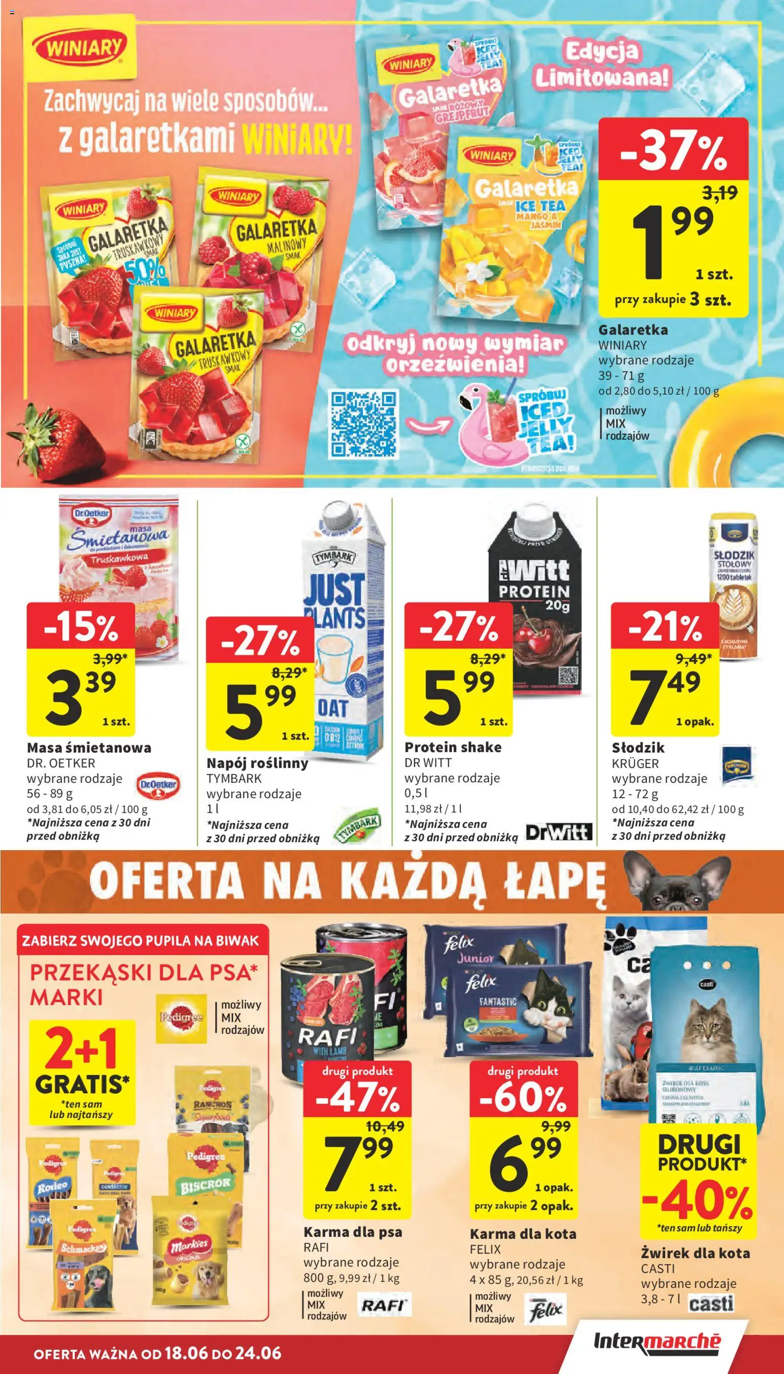 Intermarche gazetka od 18.06.2026 | Strona: 27 | Produkty: Galaretka, Żwirek dla kota, Ice Tea, Karma dla psa