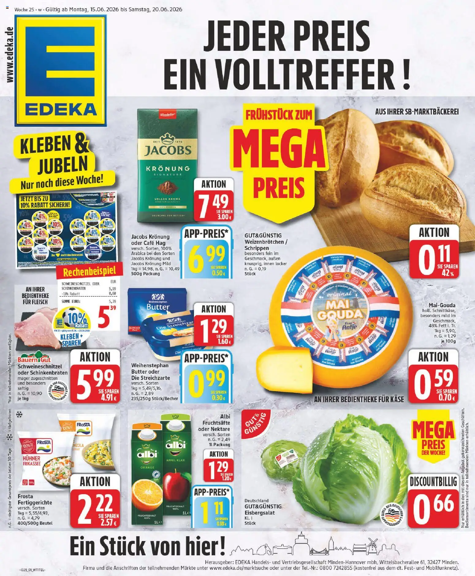 Elli Markt Prospekt Rietberg – gültig ab 15.06.2026 | Seite: 1 | Produkte: Käse, Eisbergsalat, Weihenstephan butter, Frosta