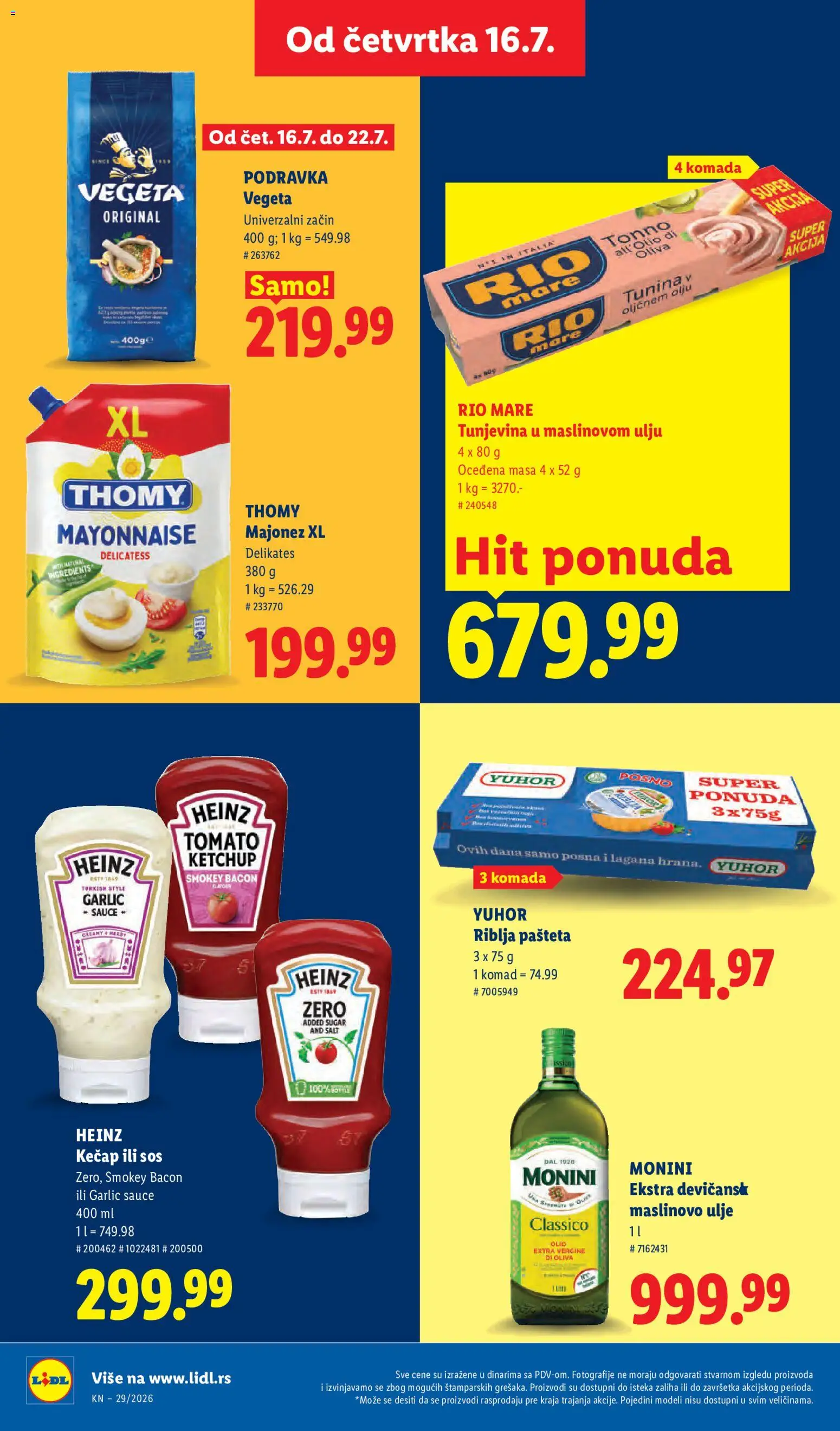Lidl katalog - važi od 16.07.2026 | Strana: 36 | Proizvode: Majonez, Monini, Rio mare, Podravka