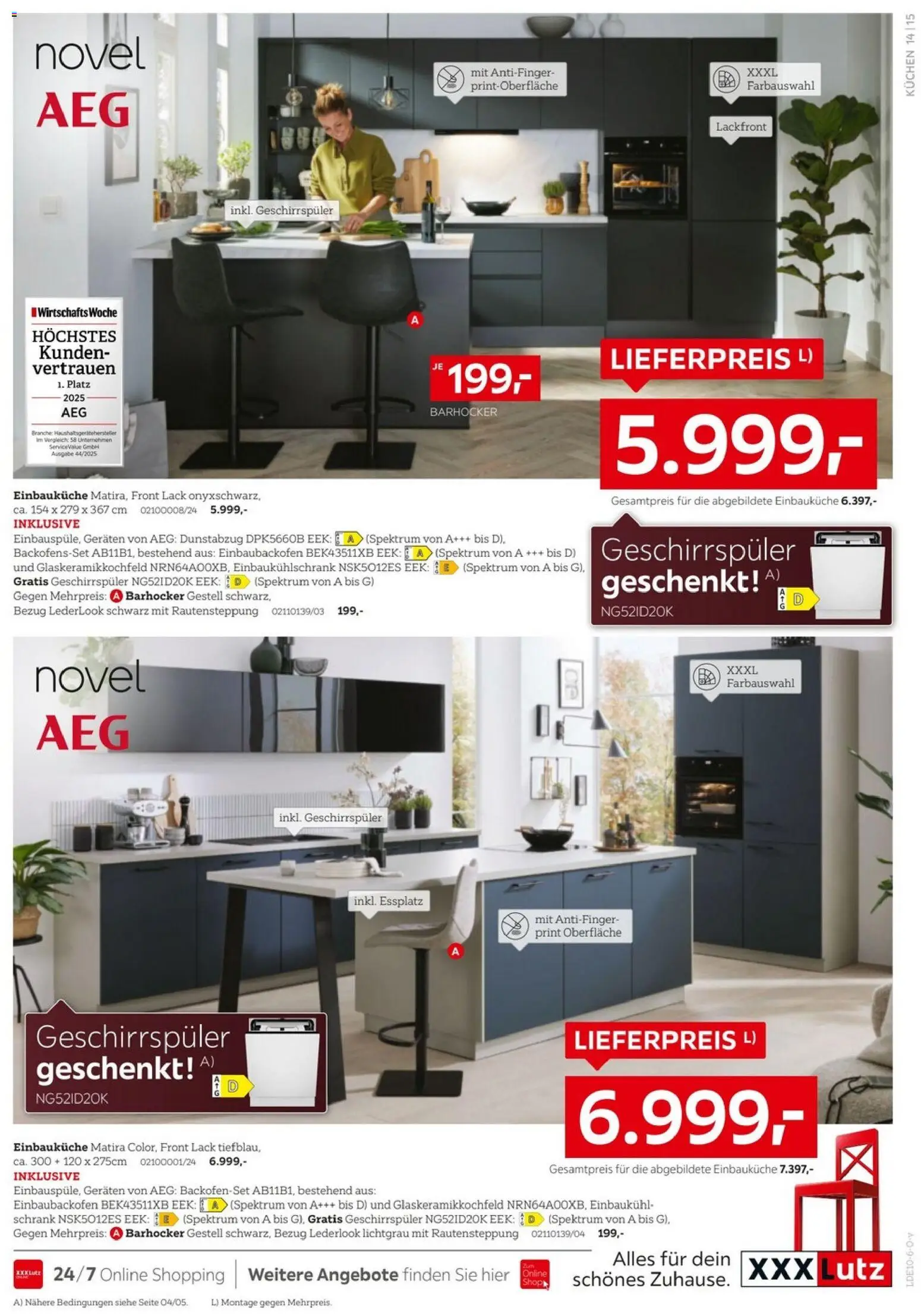XXXLutz Nr. 1 bei Küchen – gültig ab 26.09.2026 | Seite: 15 | Produkte: Geschirrspüler, Barhocker, Schrank, Kuchen