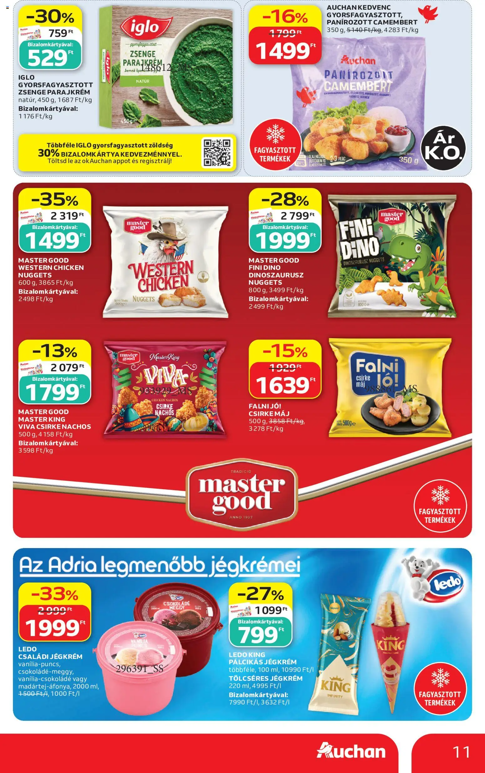 Auchan akciós ujság - amely érvényes a következő dátumtól: 2026.08.06. | Oldal: 11 | Termékek: Meggy, Nuggets, Csirkemáj, Zöldség