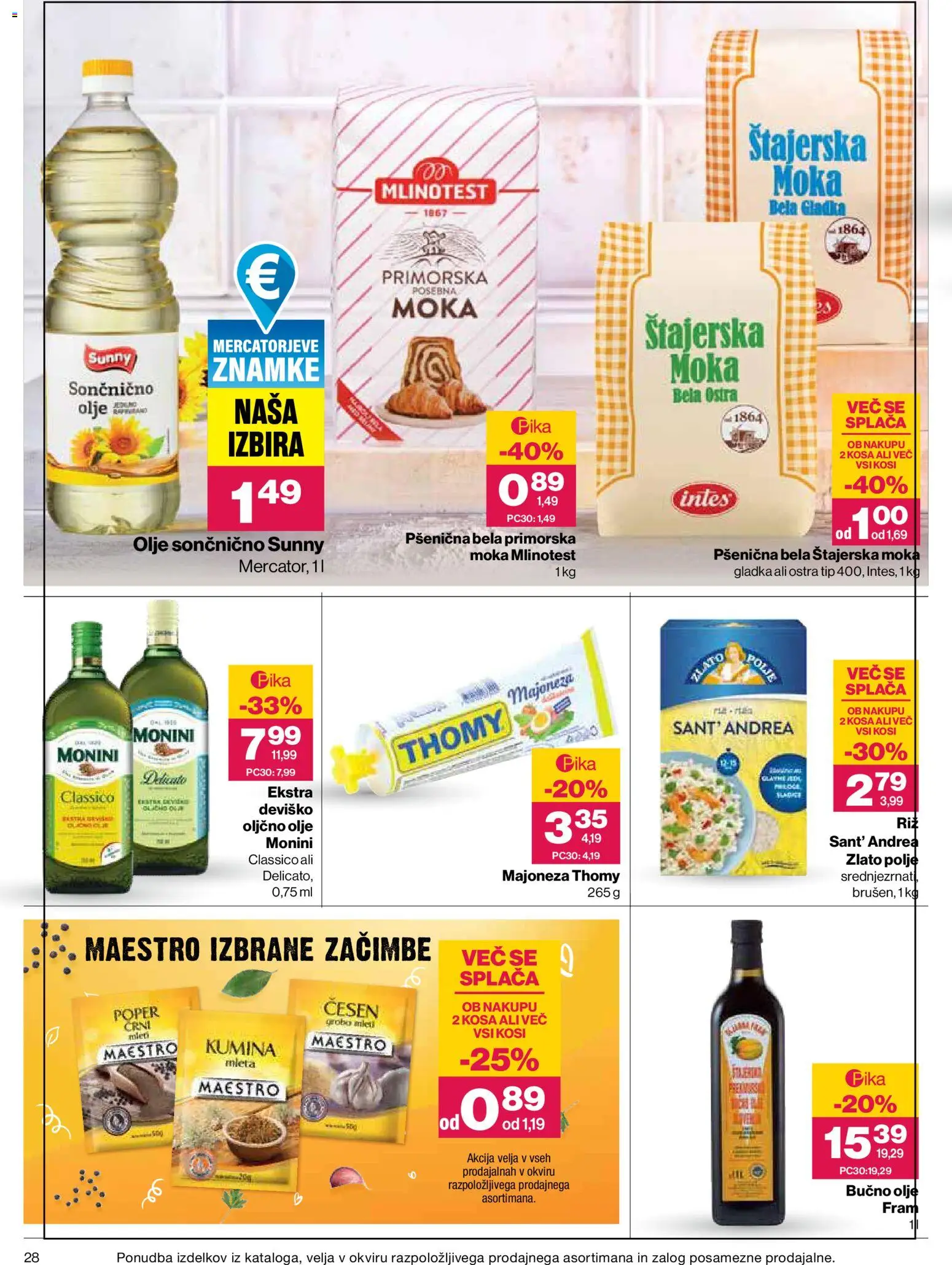 Novi Mercator katalog ponudbe – veljaven od 03.09.2026 | Stran: 28 | Izdelki: Oljčno olje, Bučno olje, Majoneza, Poper
