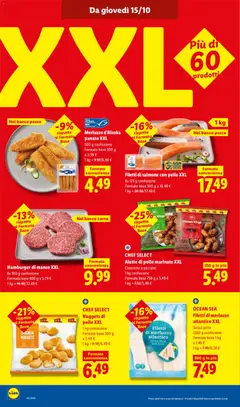 Anteprima del volantino Hamburger di manzo XXL, 8x 100 g confezione Formato base 400 g a 5.79 € 1 kg = 14.48/12.49 € valido a partire dal 15/10/2026 | Pagina: 10