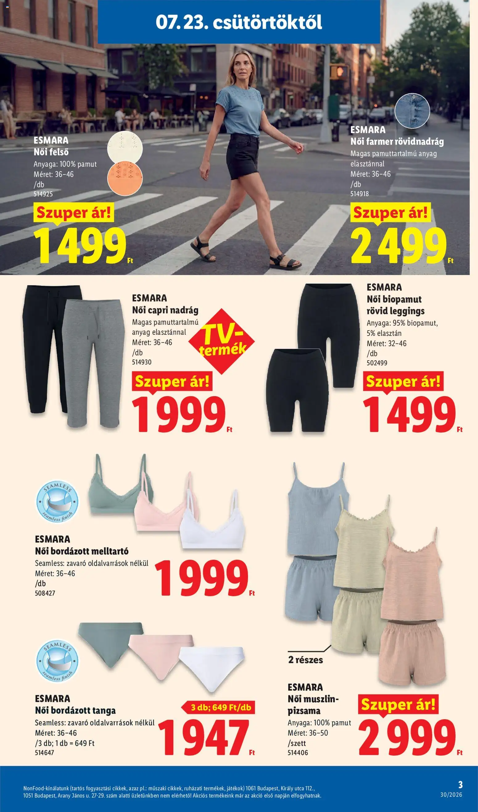 Lidl akciós ujság - amely érvényes a következő dátumtól: 2026.07.23. | Oldal: 3 | Termékek: Játékok, Melltartó, Pizsama, Leggings