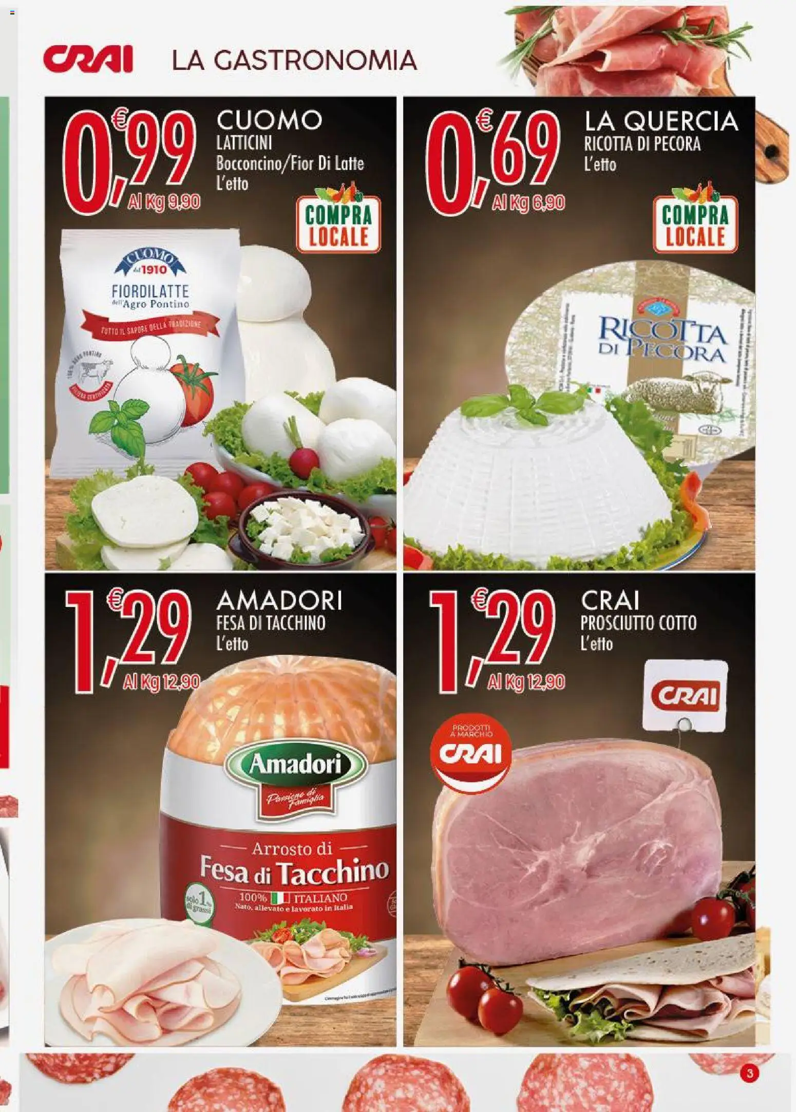 Volantino CRAI del 07.04.2026 | Pagina: 3 | Prodotti: Arrosto, Tacchino, Prosciutto, Ricotta