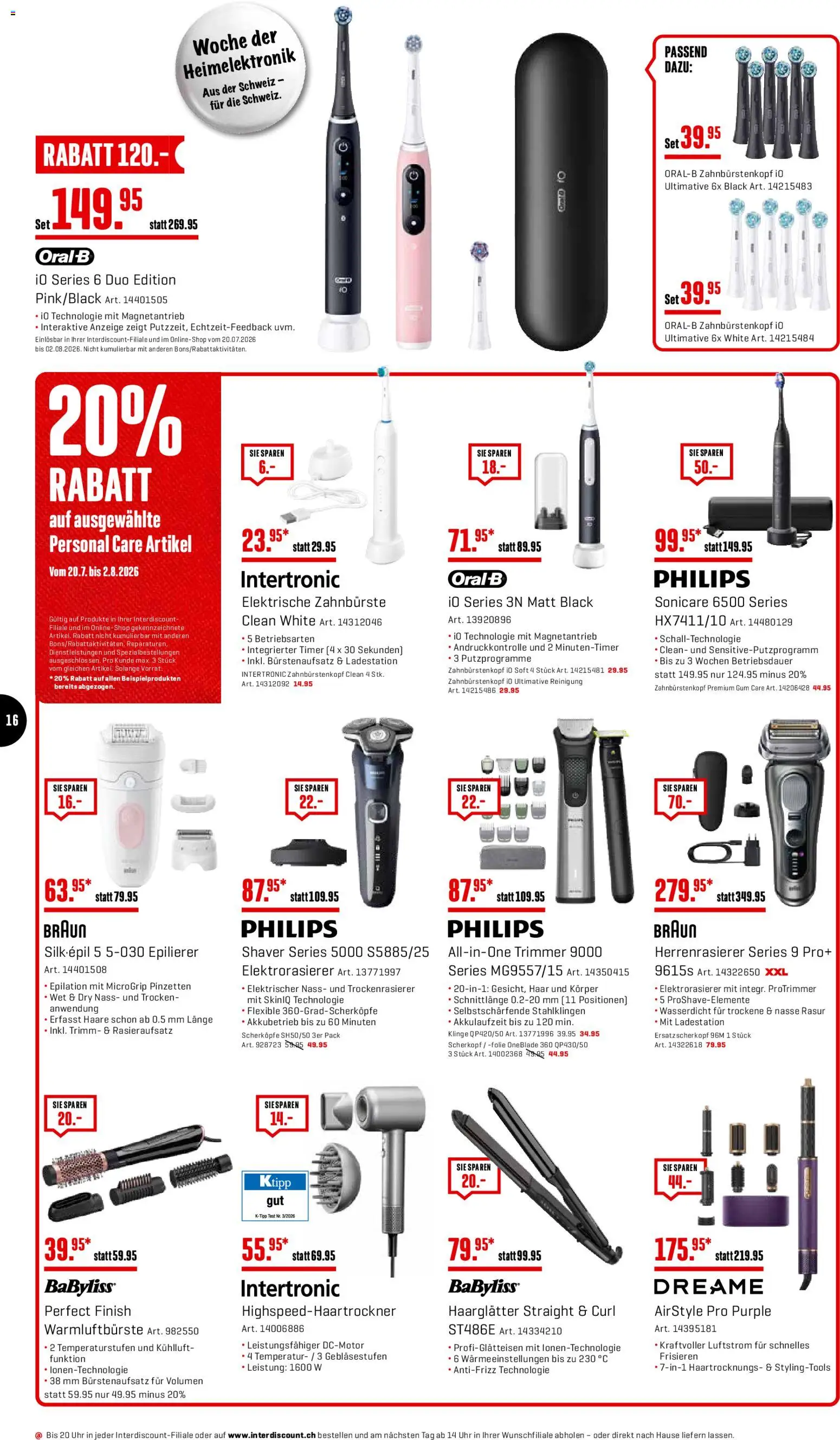 Interdiscount aktionen – gültig ab 20.07.2026 | Seite: 16 | Produkte: Haarglätter, Elektrische zahnbürste, Philips, Epilierer
