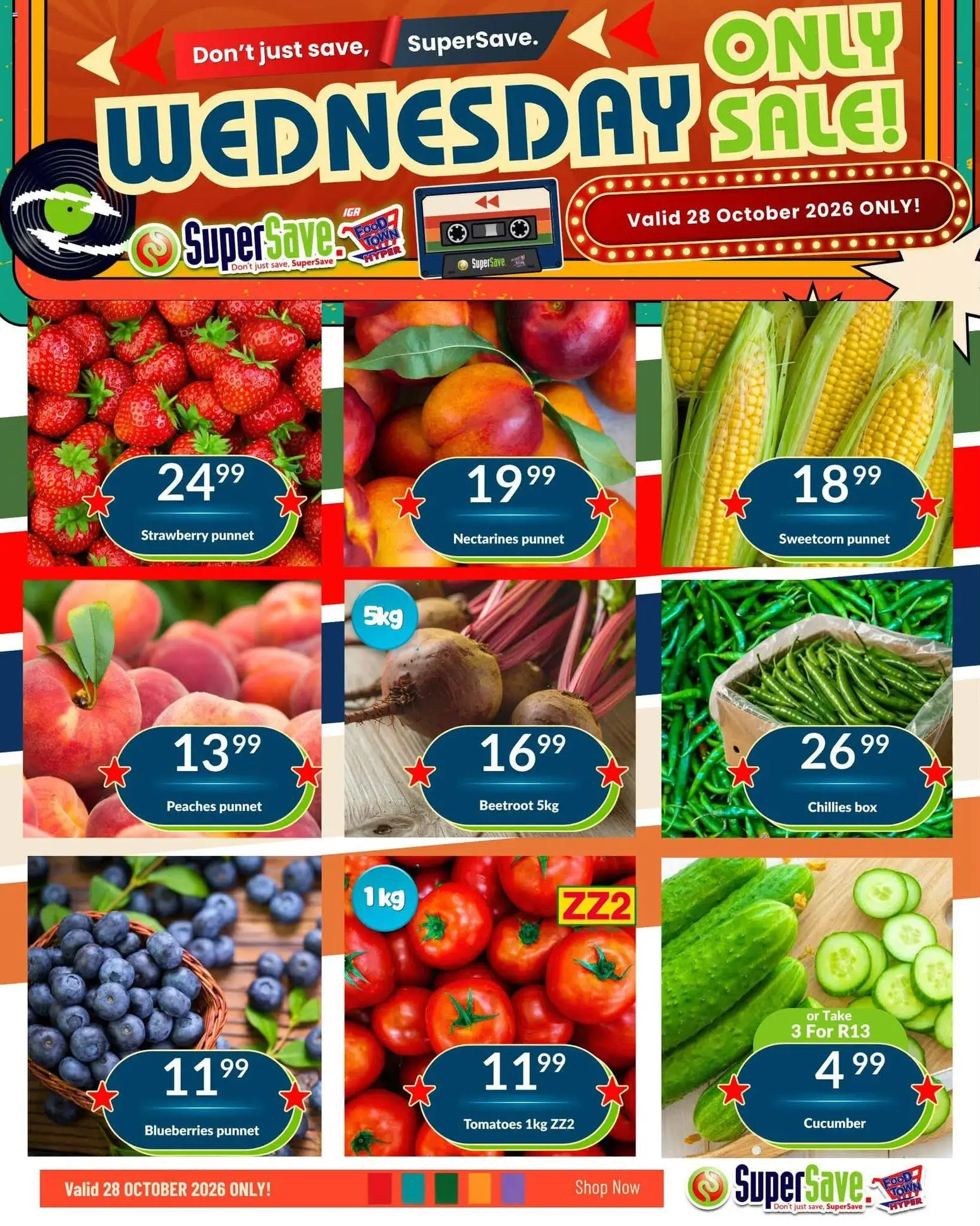 New Super Save catalogue – valid from 28/10/2026 | Page: 3 | Products: Blueberries, Box, Tomatoes, Nectarines
