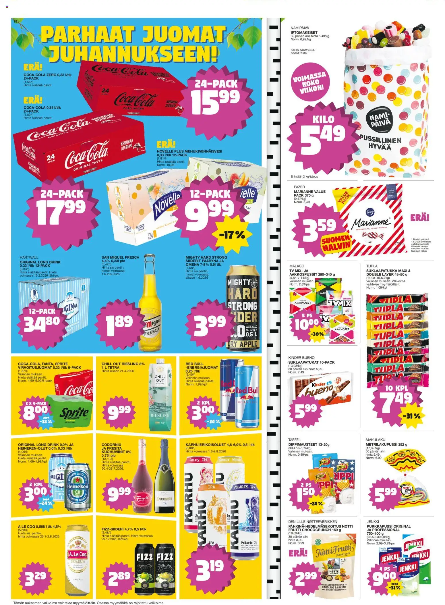 Tokmanni tarjoukset – voimassa 15.06.2026 alkaen | Sivu: 14 | Tuotteet: Virvoitusjuomat, Siideri, Sprite, Suklaapatukat