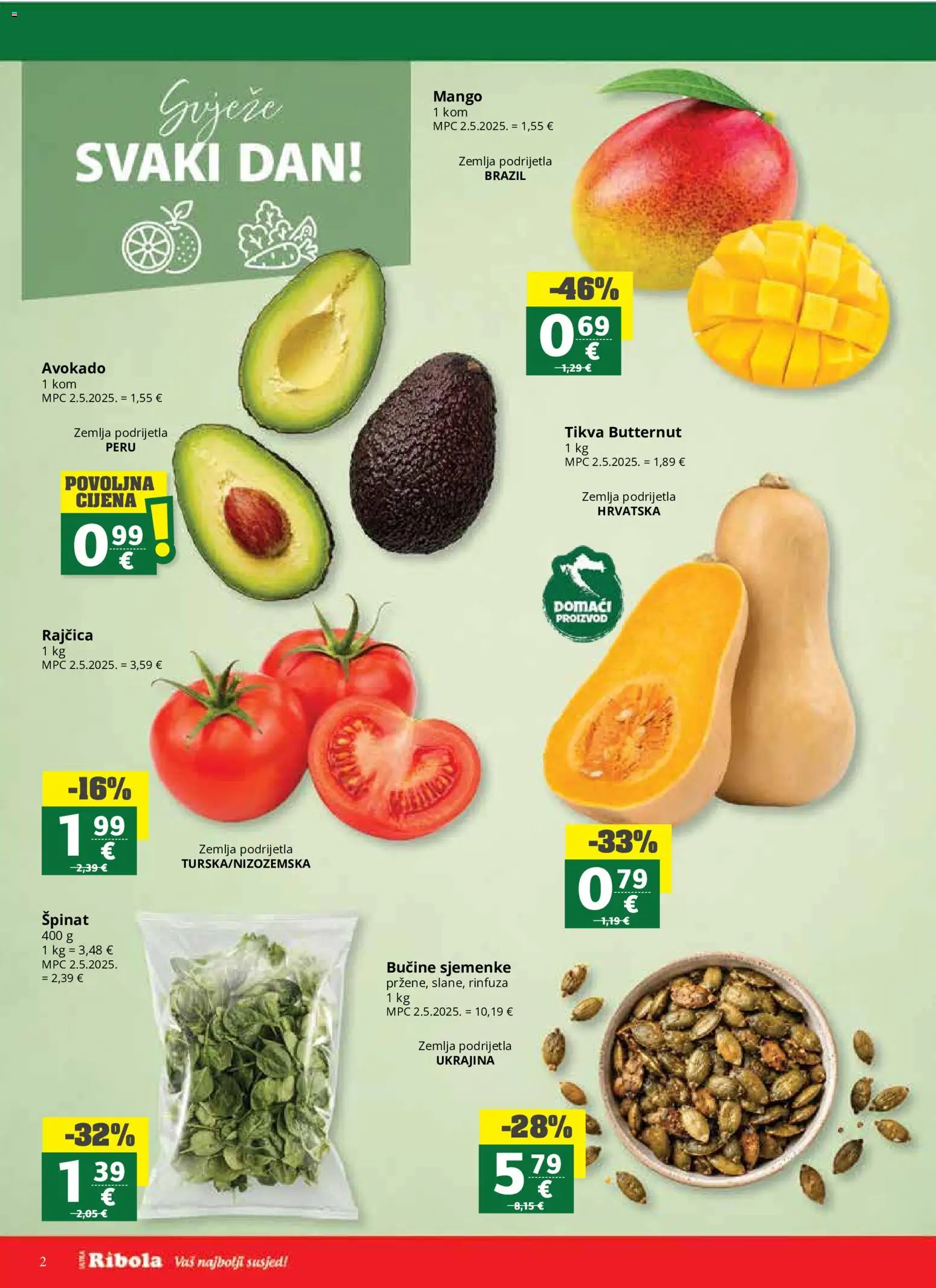 Ribola katalog | vrijedi od 14.10.2026 | Stranica: 2 | Proizvodi: Zemlja, Avokado, Rajčica, Sjemenke